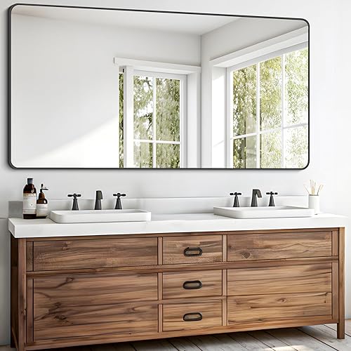 Miniatura 3 de FORBATH Espejo de baño de 30 x 60 pulgadas, espejo de pared rectangular grande, marco de metal negro, espejo de pared de esquina redondeada para