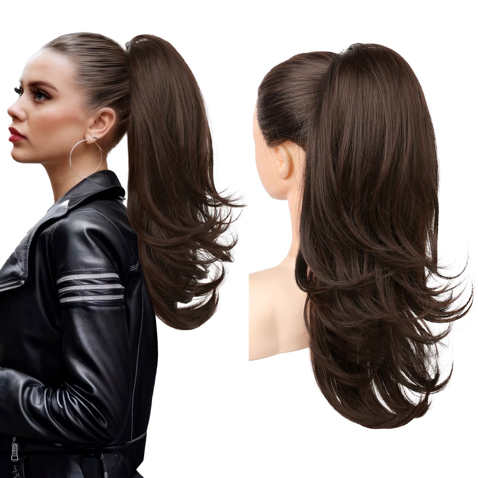 Flufymooz Ponytail Extension for Women 20 Inch Drawstring Ponytail Hair Extension for Women Soft Natural Looking Synthetic Pony Tails Hairpiece(Dark Chocolate Brown)