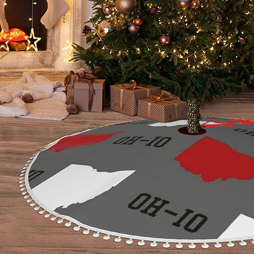 Miniatura 6 de Falda de árbol de Navidad, color gris del estado de Ohio, 36 pulgadas, con ribete de pompones, para decoración de Navidad, falda de árbol de Navidad