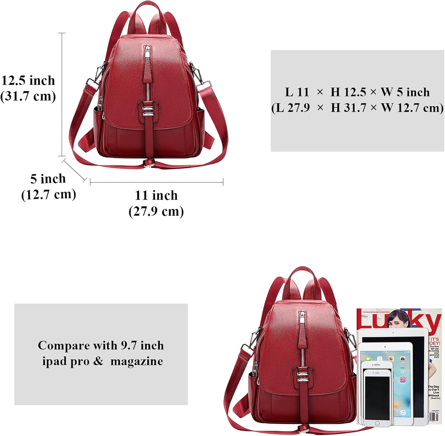 ALTOSY Genuine Leather Backpack for Women Convertible Shoulder Bag with Buckle Flap - Image 5