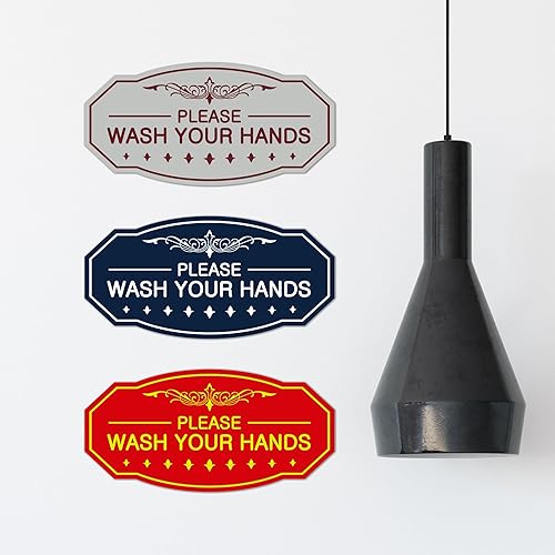Vista 4 de Signs ByLITA Letrero de Victorian Please Wash Your Hands (plata cepillada) - Grande