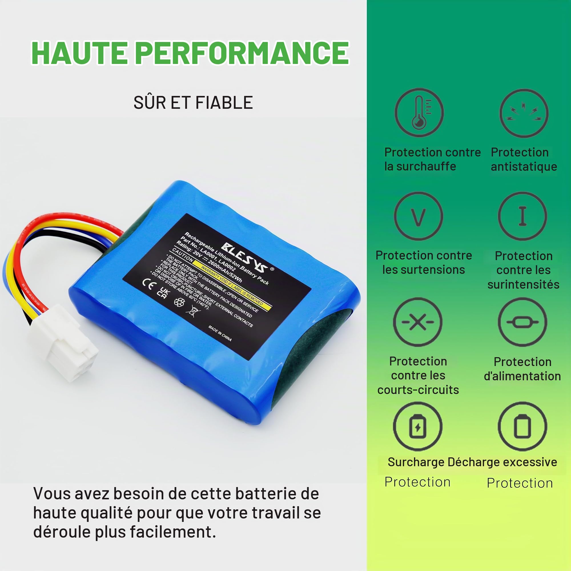 BLESYS Batterie pour Robot Tondeuse Landxcape LX790i LX790 LX792 LX795 LX796 LX797 LX991 Ferrex 800 m2 2021, Batterie de Rechange pour Tondeuse Automatique LA0001 LA0002 WA3230 WA3231 [20V, 2600mAh]
