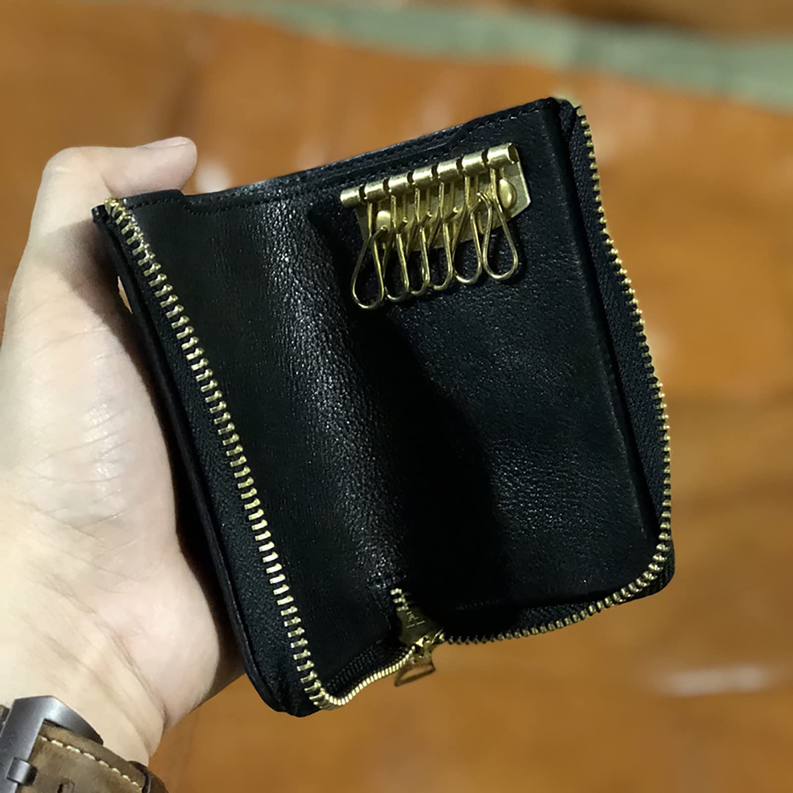 Étui à clés de Voiture Cuir Matériel Clé De Voiture Sac Hommes Vintage Cuivre Zip pour Hommes et Femmes