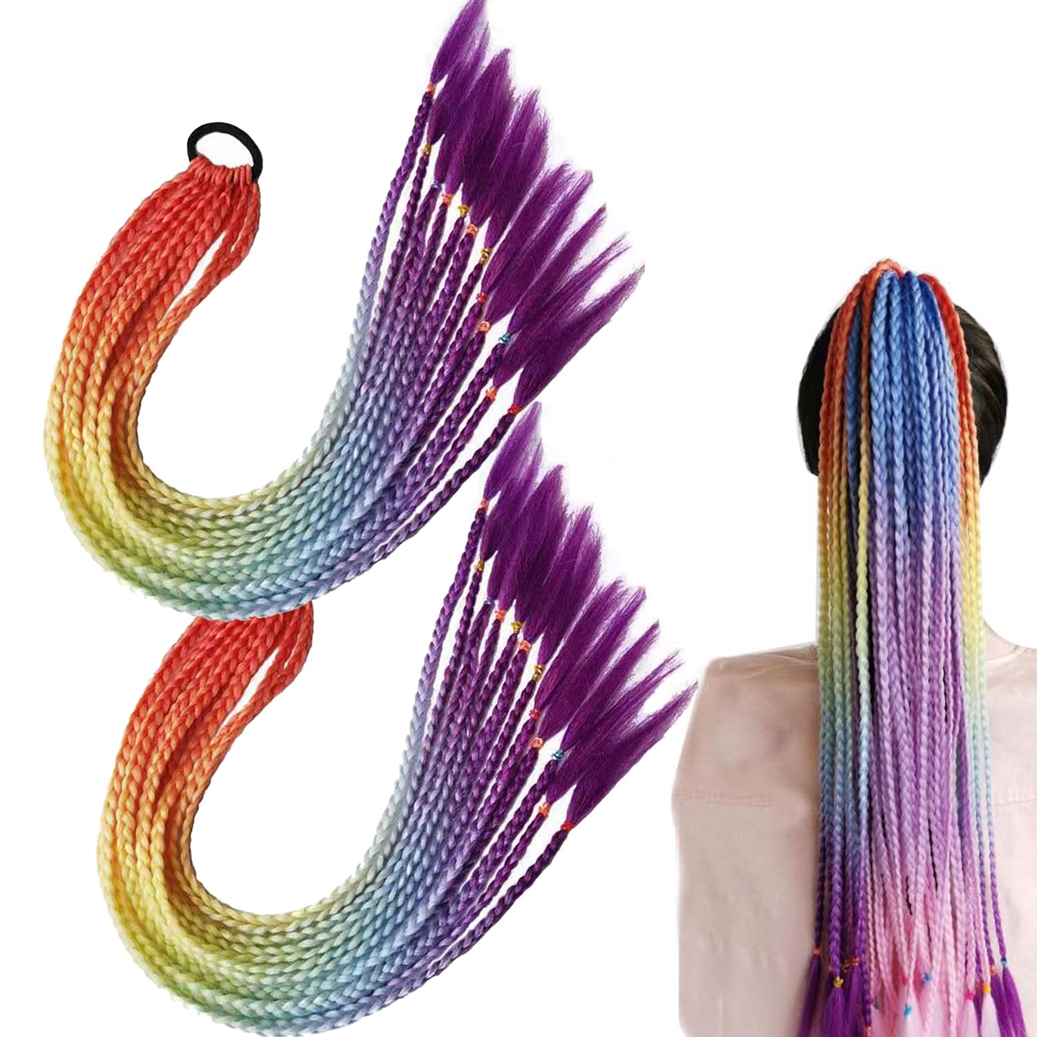 2 Piezas Extensión de Cabello Trenzado, Coleta Postiza Pelo Natural, Extensiones de Clip de Pelo Colores, Trenza Postiza, Postizos Sintéticospara Niñas, para Niños y Mujeres Trenzas Postizas(Color:3)