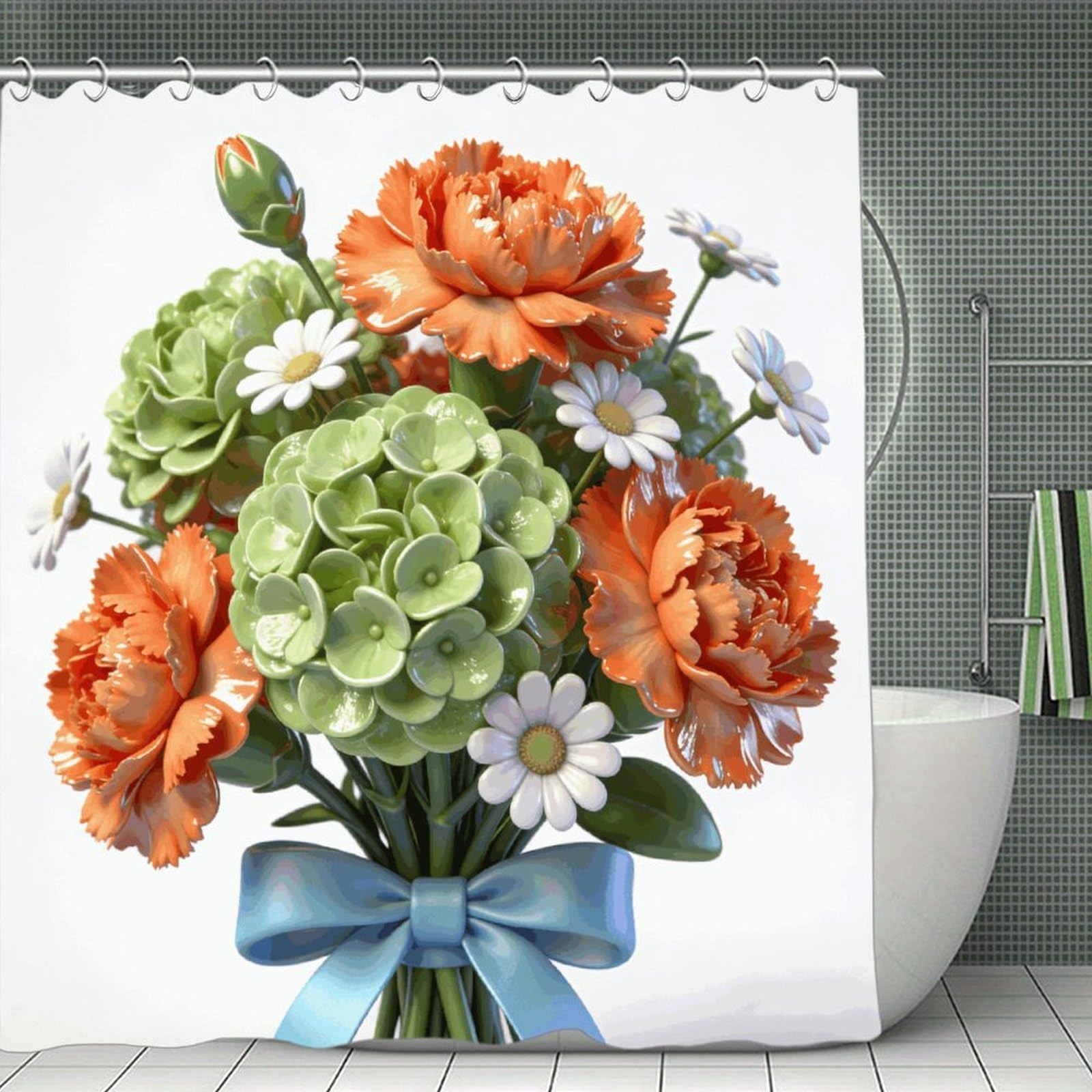FekiLoot Flower Cluster Shower Curtain with Hooks Modern Farmhouse Bathroom Curtain Waterproof Cloth Bath Curtains Cute Washable Blackout Privacy Curtains for Bathroom Bathtub 70.8"x70.8"