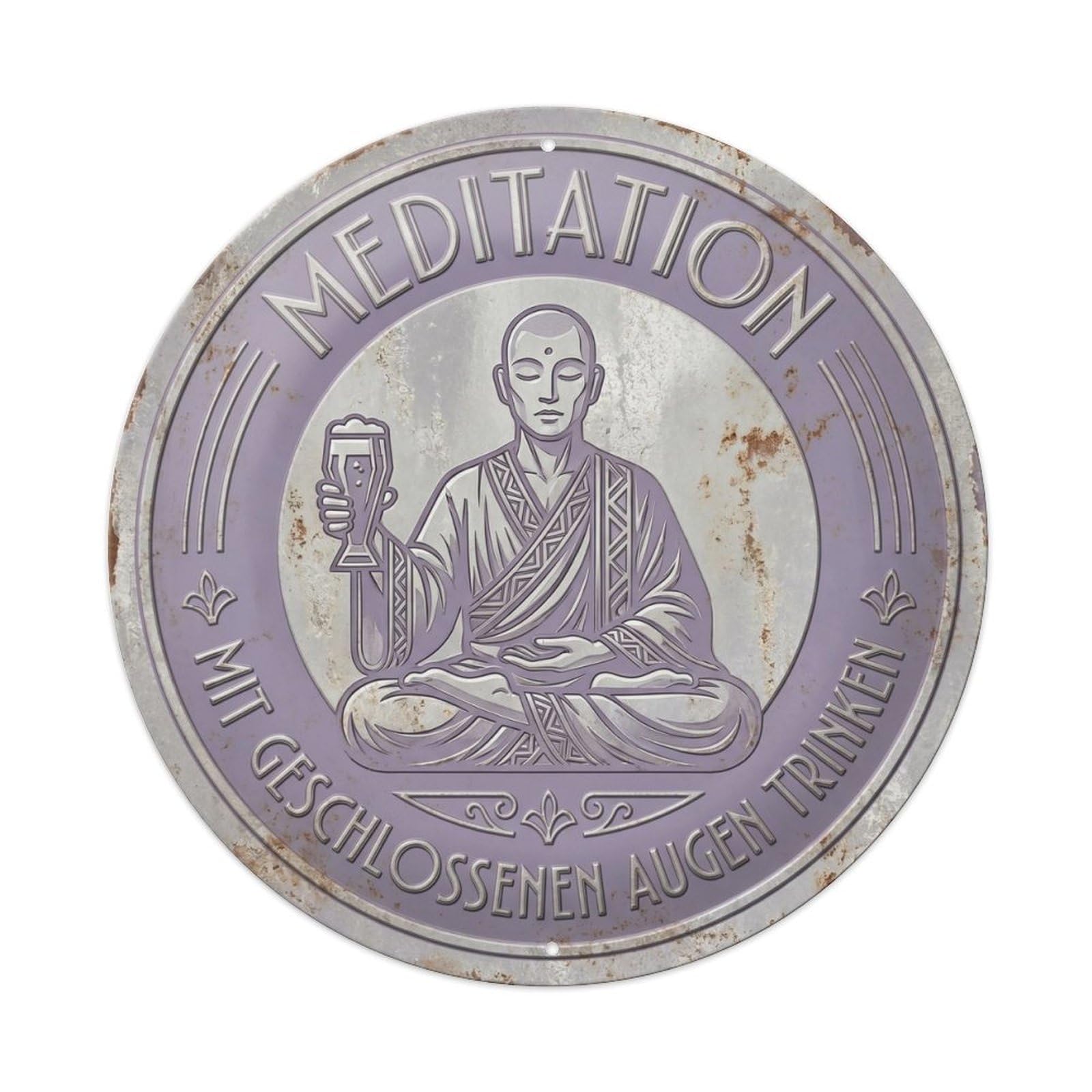 Vintage Bar Style Meditation Humorous Lounge Meditation 1 Metal Tin Sign Plaque Wall Decor for Cafe, Club, Garden Round Metal Poster 8x8Inch