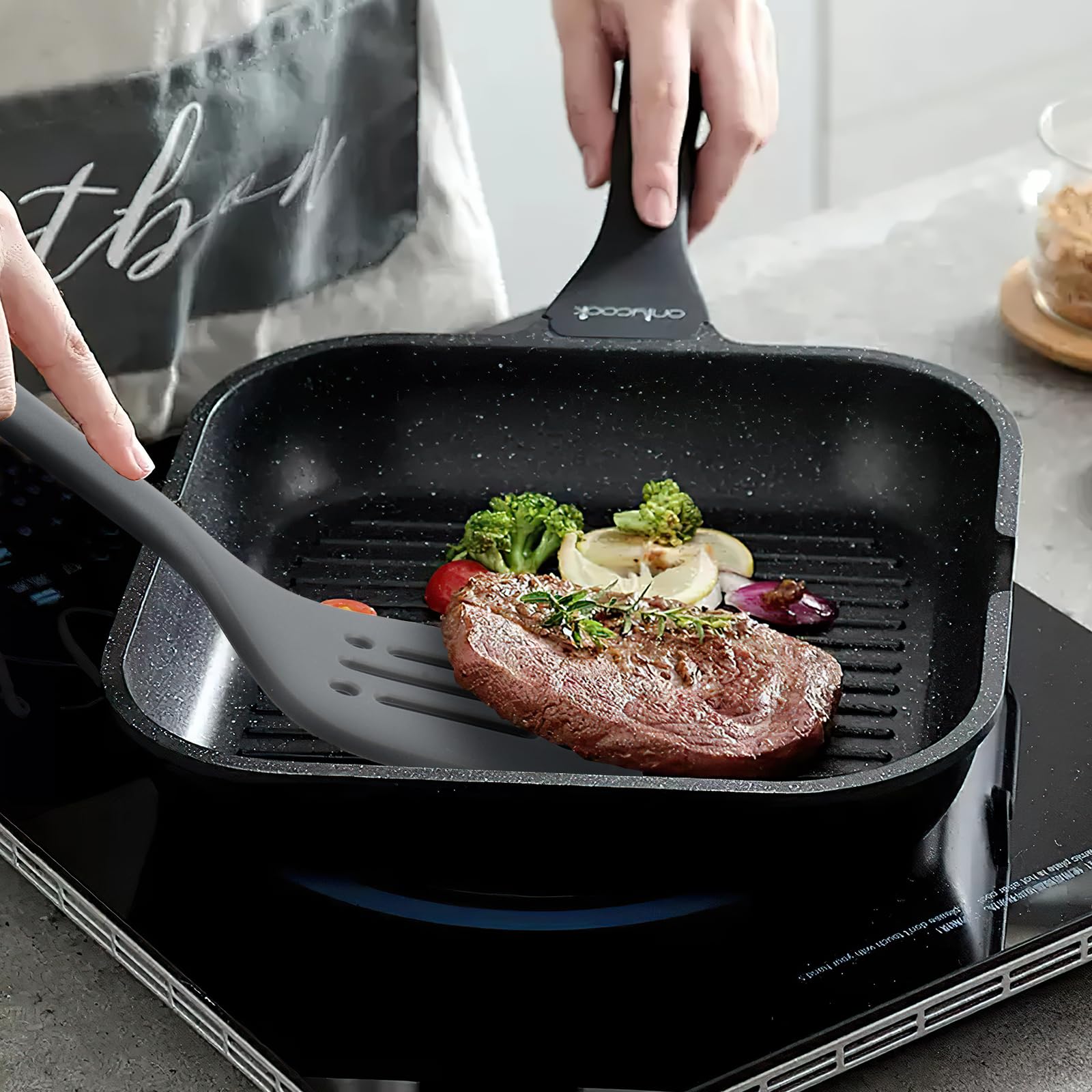 MOACC - Juego de utensilios de cocina de silicona: resistentes al calor de 13.6 pulgadas de largo, sin BPA, accesorios de cocina de goma antiadherente para preparar alimentos, freír, servir, untar