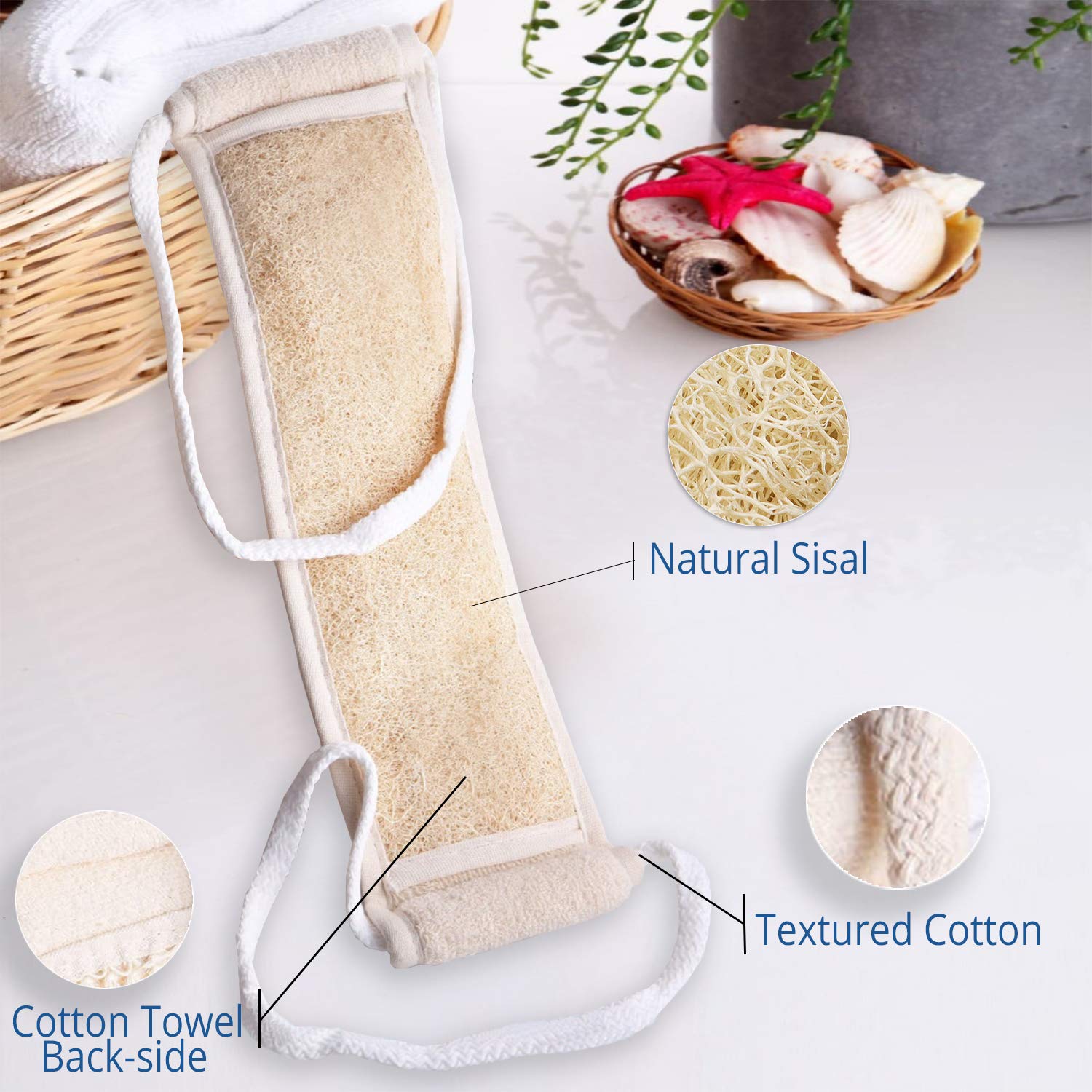 Coimoon - Set di 4 scrubber esfolianti naturali da bagno con setole di sisal, guanti, luffa, viso e corpo, spugnetta per viso e corpo, pietra pomice, esfoliante per la schiena (confezione da 4)