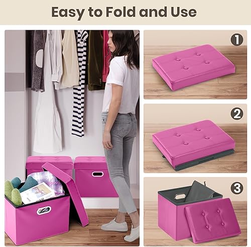 Miniatura 51 de COSYLAND - Reposapiés u otomano con almacenamiento plegable de piel, con agujero para agarrar, para habitación, tamaño pequeño, rectangular, 17 x 15