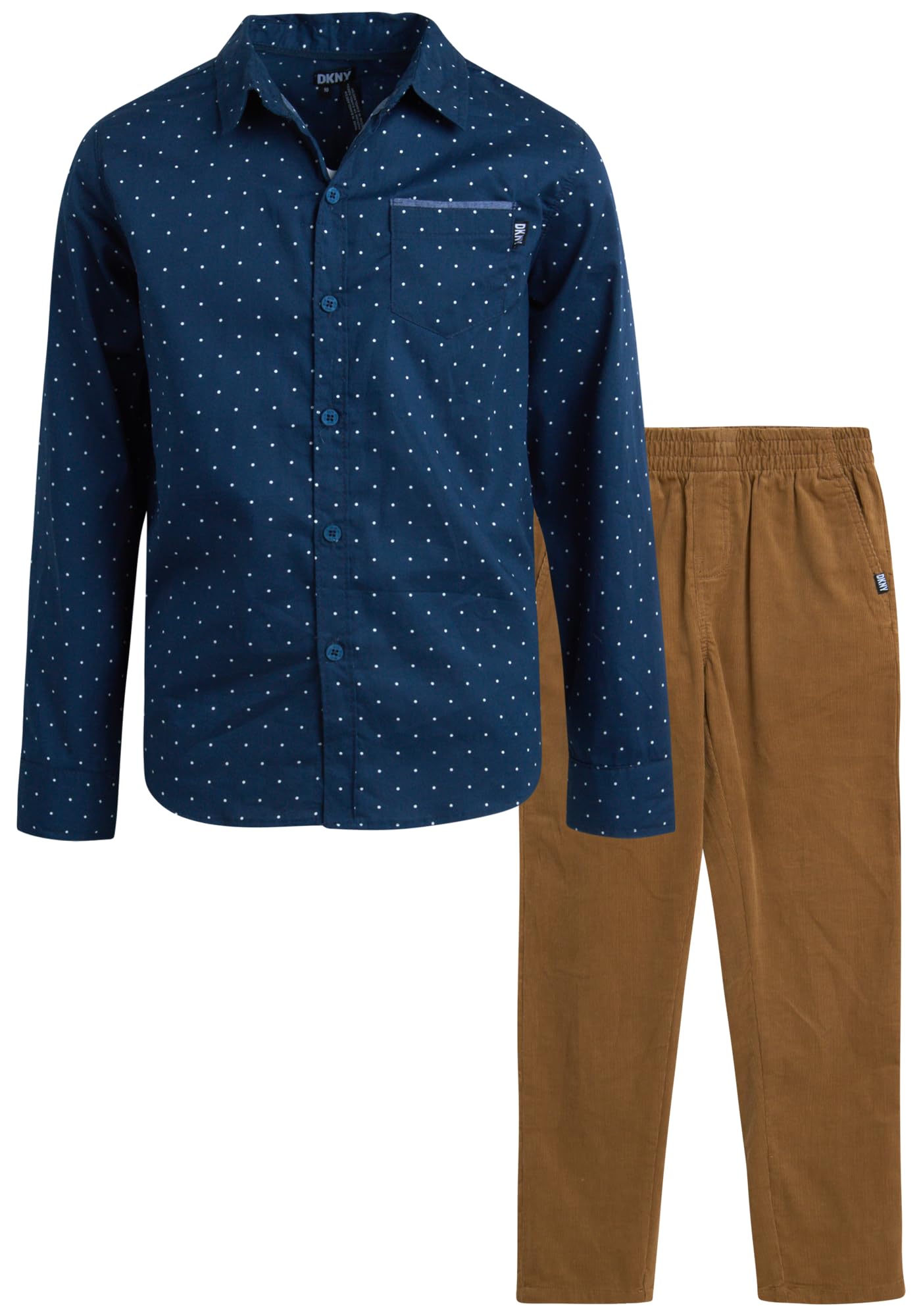 DKNYBoys' Shirt - 2 Piece Woven Button Down Shirt and Corduroy Pants - Matching Casual Outfit Clothing Set for Boys (4-12)