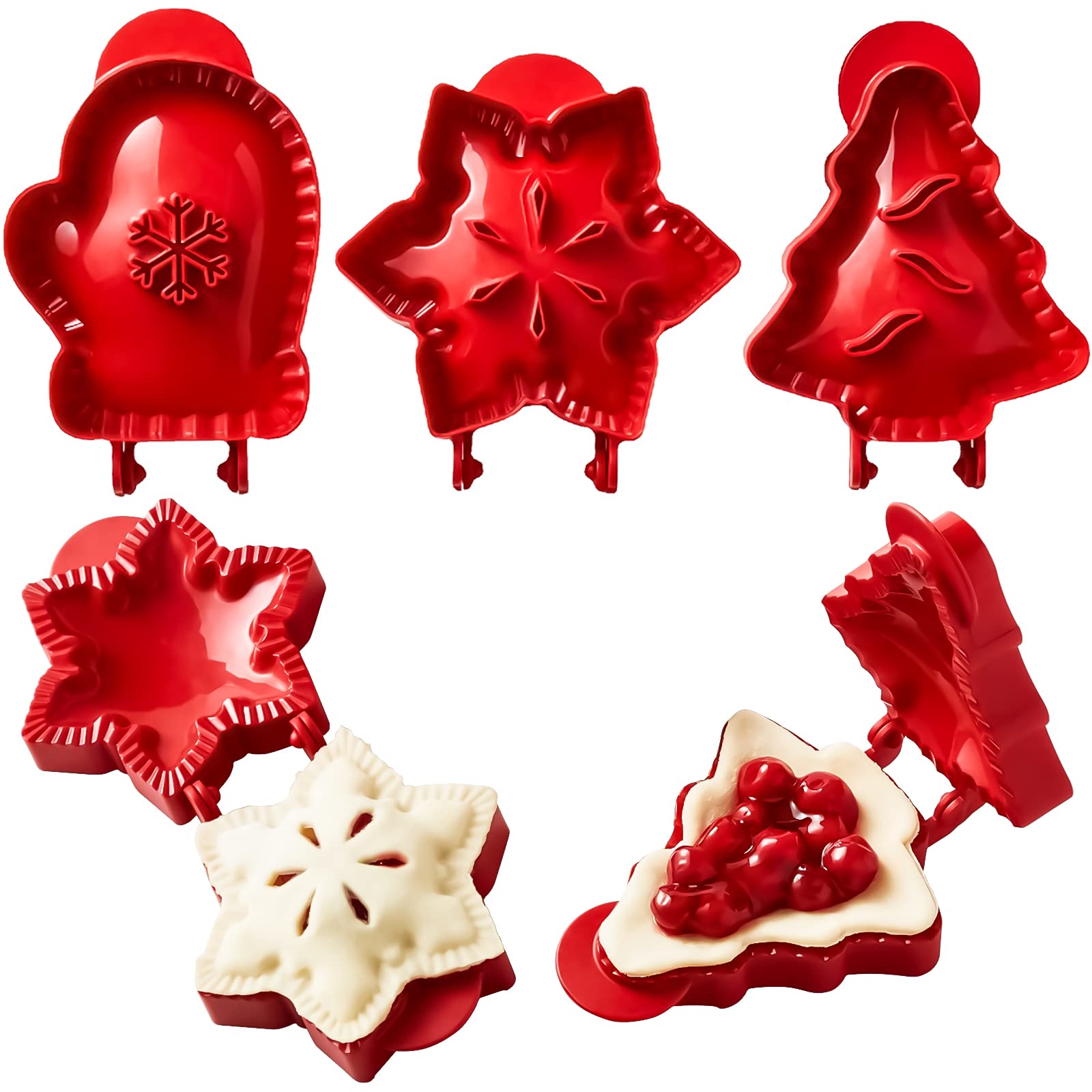 Mini Pie Maker for Baking, Senbos Classic Mini Pie Maker for Christmas Party Baking Supplies, Snowflake, Mitt and Christmas Tree Shapes Dough Presser Pocket Pie Mold Set, Hand Pie Molds 3 Pieces