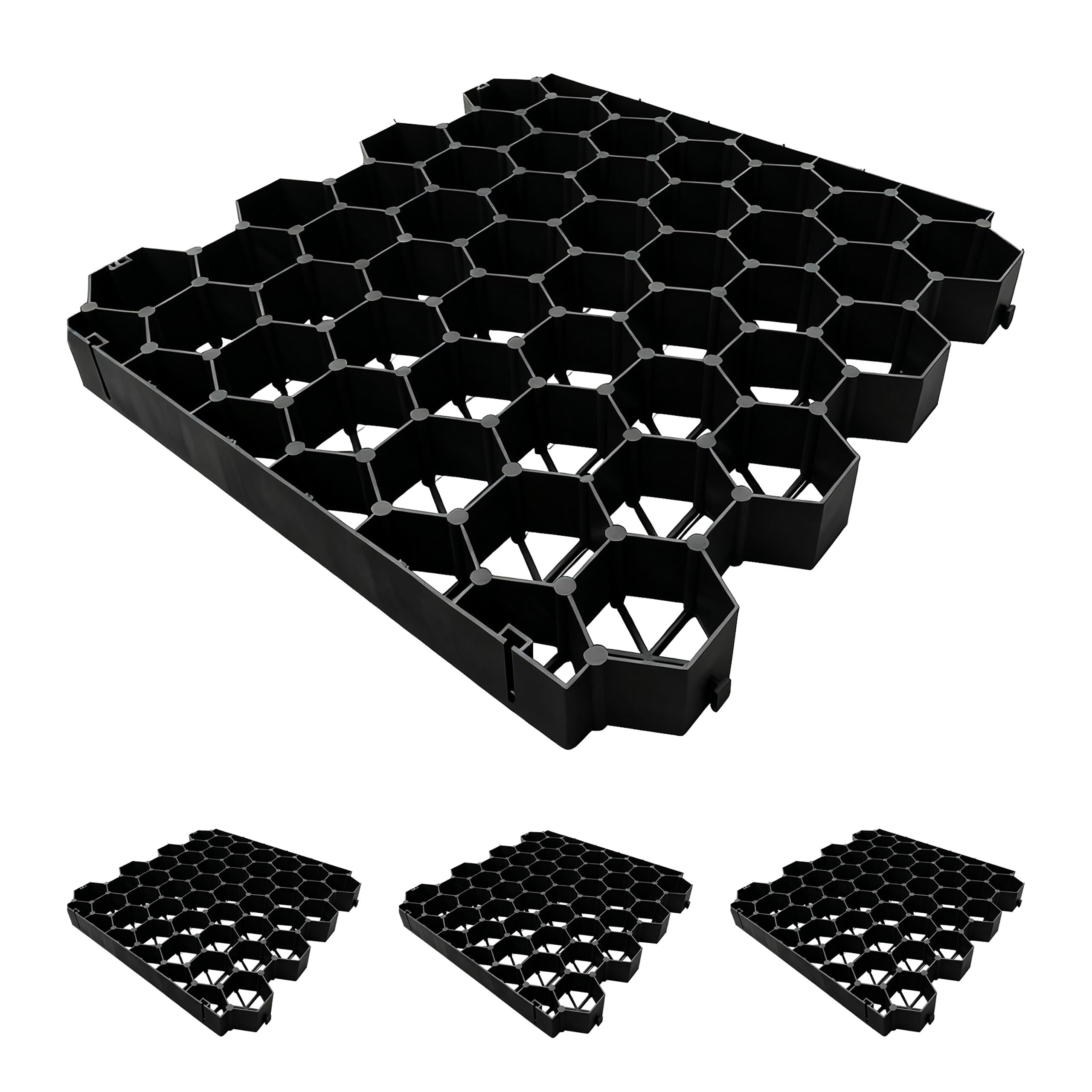 Relaxdays Griglia per Prato in plastica, Set 4 pz, 4x50x50 cm, Senza sottofondo, carrabile, Piastre