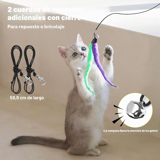 Foto 6 de 8 de Juguete con plumas para gato, 2 varillas retráctiles con 9 terminales diferentes, divertido