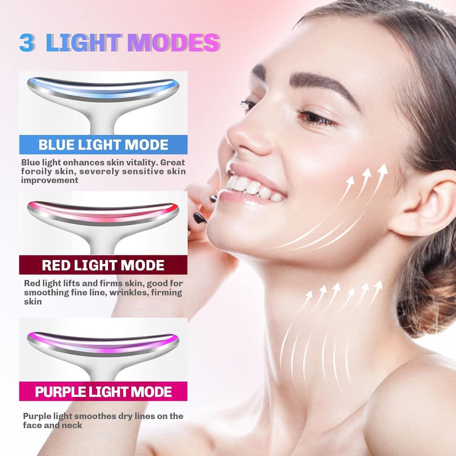 Portable Face Massager with 3 Light Modes–Red for Lifting & Firming, Blue for Skin Vitality, Purple for Smoothing Lines–450mAh Rechargeable Battery,USB Charging–Compact Anti Aging Device