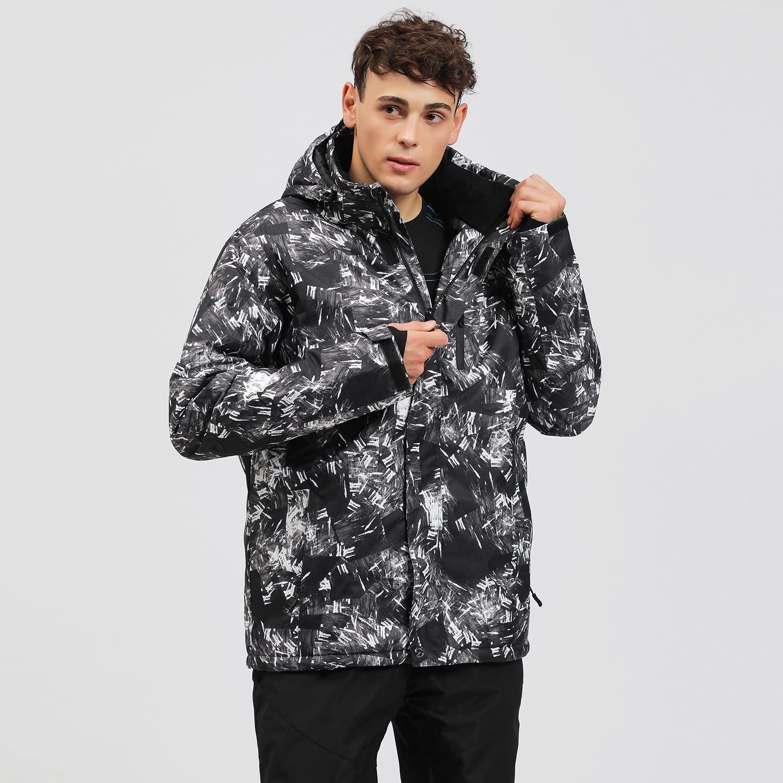 Conjunto de chaqueta y pantalones de esquí para hombre, impermeable, resistente al viento, abrigo de nieve con capucha, 2 piezas, trajes de snowboard, Negro -, Small