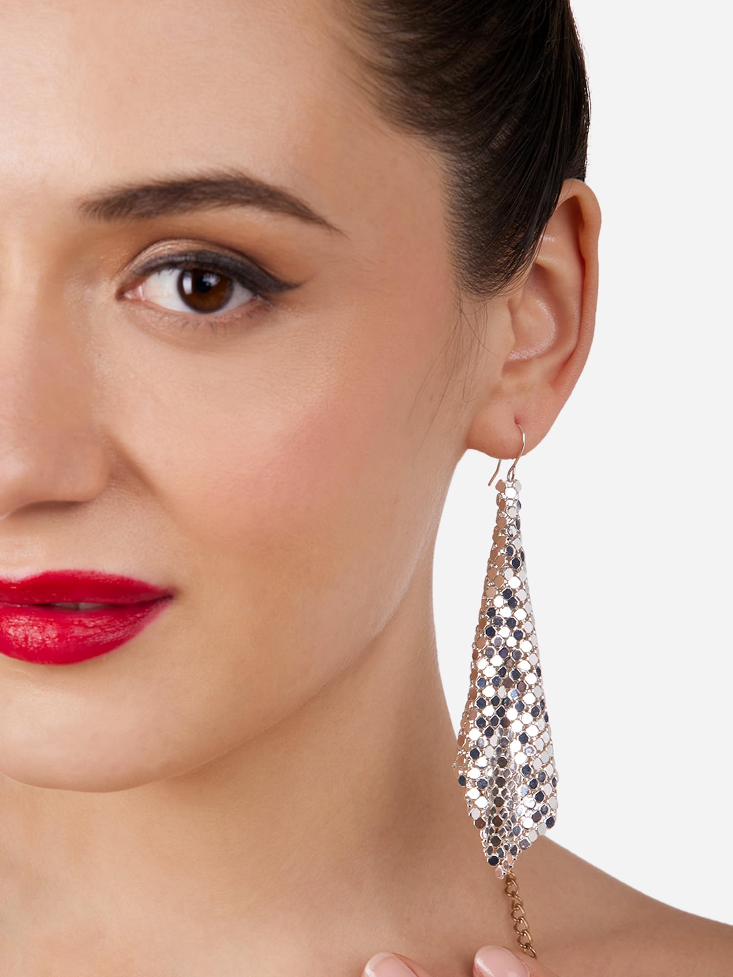 Austrian Diamonds & Metallic Mesh Grid Sequins Drop Earrings