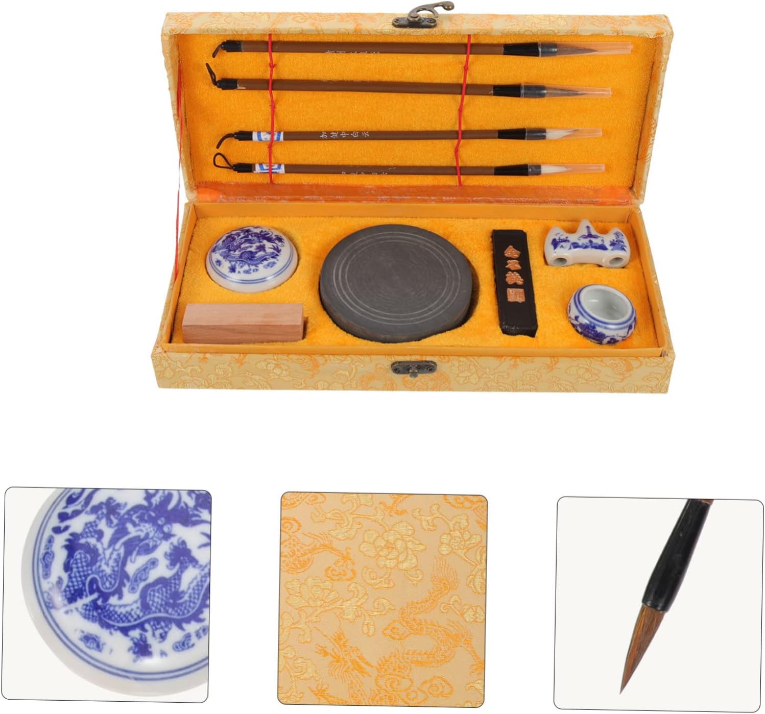 Chinese Calligraphy Brush Set for Students Portable Ink Stone Writing Brushes and Practicing Ink Stick for Calligraphy Practice
