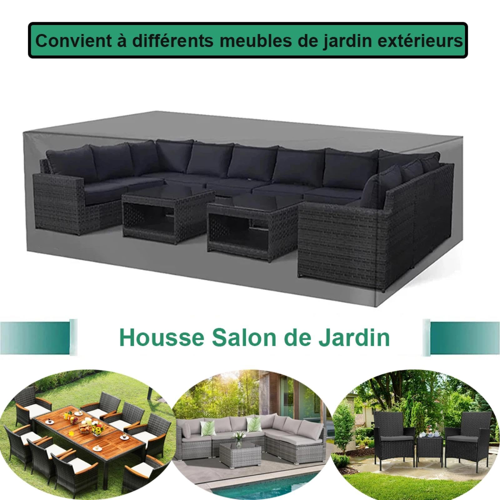 Abdeckung Gartenmöbel Winterfest 330x250x85cm/LxBxH Wasserdicht und Winddicht 420D Oxford Gewebe Outdoor Schutzhülle für Terrassenmöbel-Schwarz