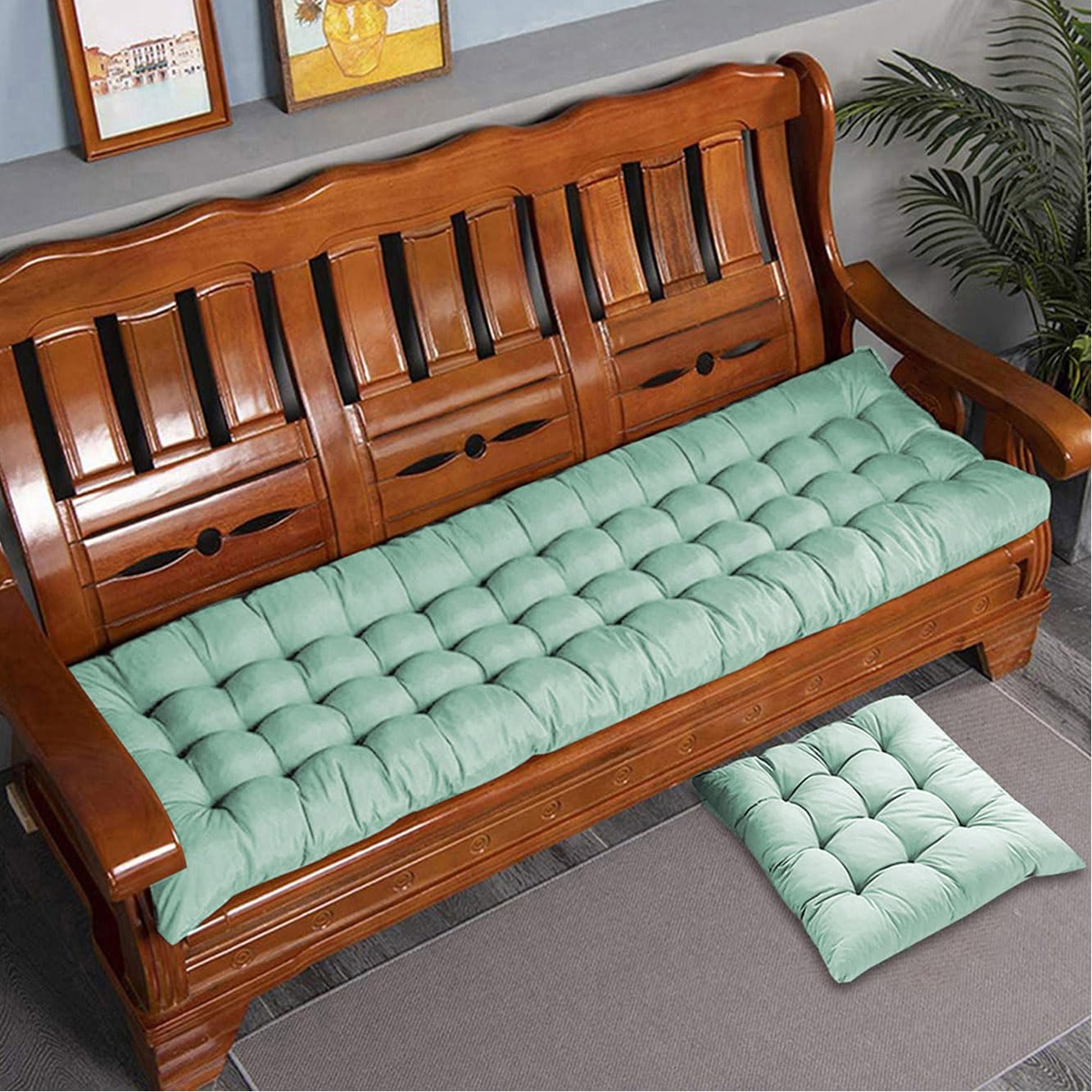 Rr Tianshi Light Green Thick Cotton Bench Cushion Pad 2/3 Seater,Cotton Sofa Bench Seat Cushions Pad Long Seat Pad For Home/Garden/Patio/Swing/Indoor (80X40cm,)