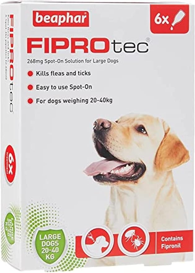 Beaphar Fiprotec Spot On Large Dog, 6 Pipettes, Flea And Tick Treatment
