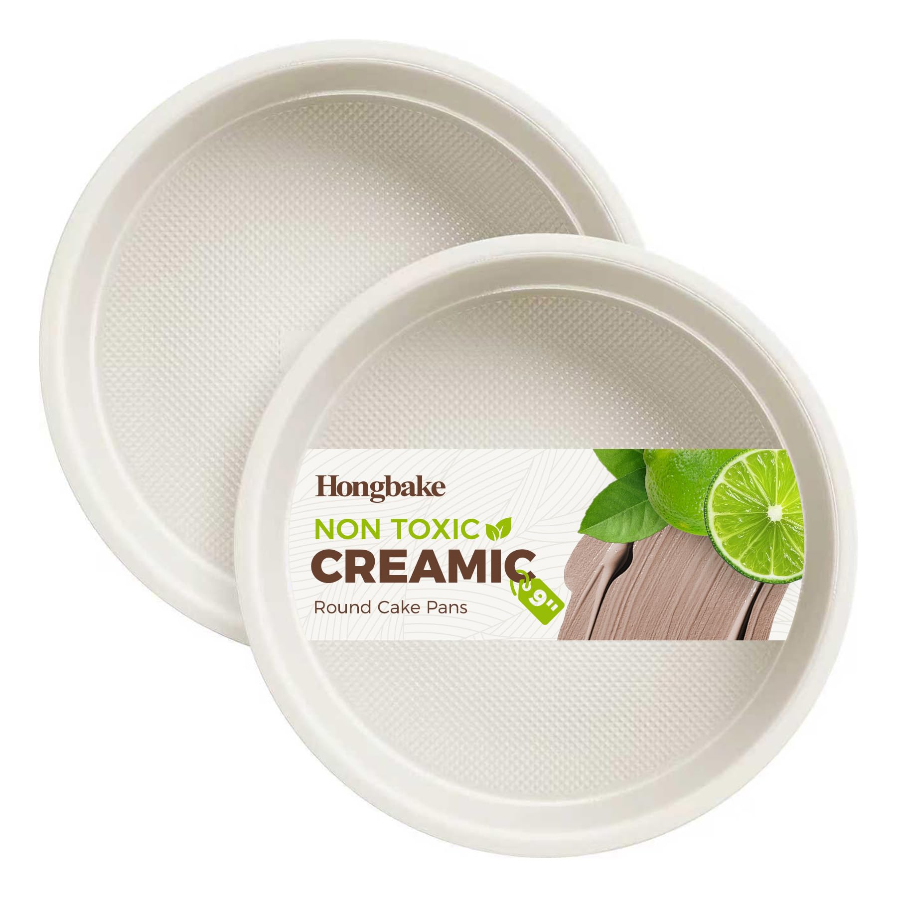 HONGBAKE Nonstick Ceramic 9 Inch Round Cake Pan Set of 2, Heavy-Duty Aluminized Steel round cake pans with Diamond Texture, Non-Toxic Cake Molds, Cake