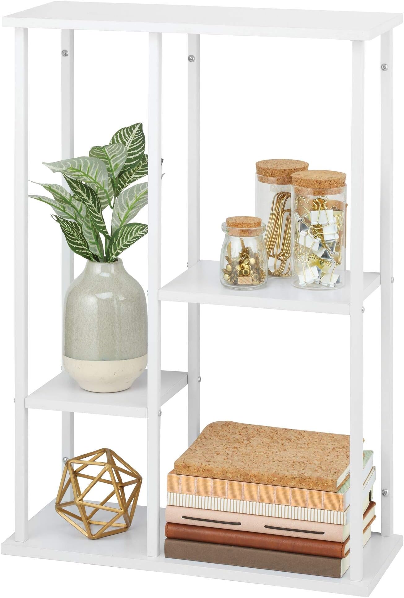 mDesign Metal Wall Decor Storage Organizer Display Shelf - 4-Tier - Hang in Bathroom, Kitchen, Entryway, Hallway, Mudroom, Bedroom, Laundry Room - Wall Mount - White