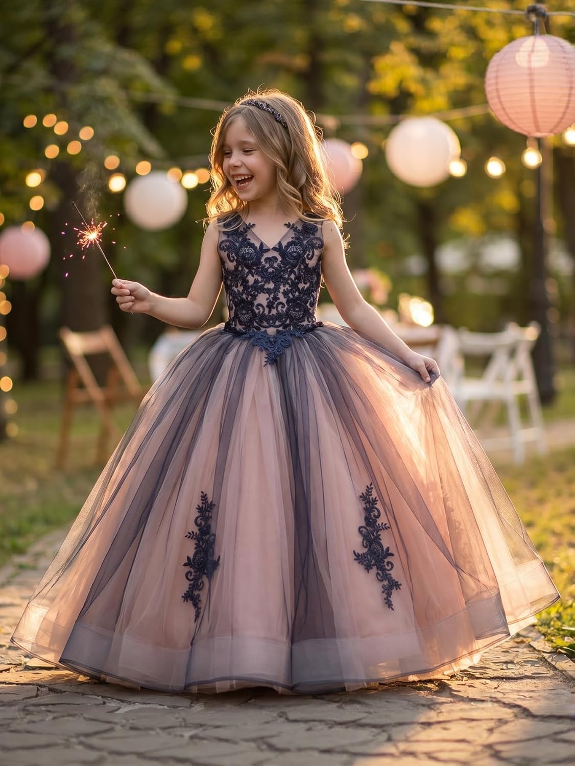 Flower Girl Dress Kids Lace Applique Pageant Ball Gown Prom Dresses