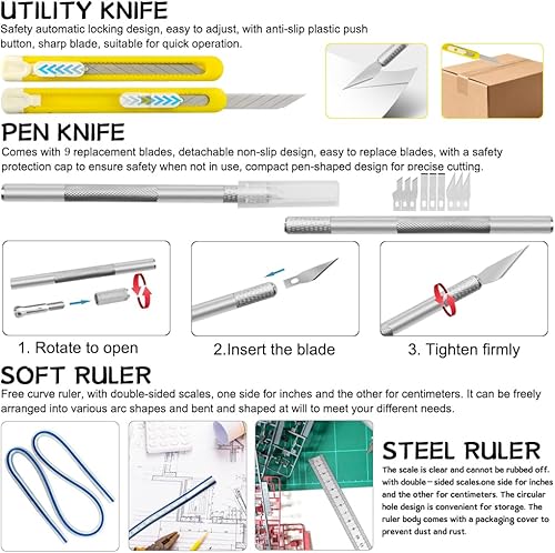 Miniatura 4 de Bigstone Kit de 85 herramientas de modelo, herramientas de construcción de pasatiempos, juego de manualidades, herramientas básicas para