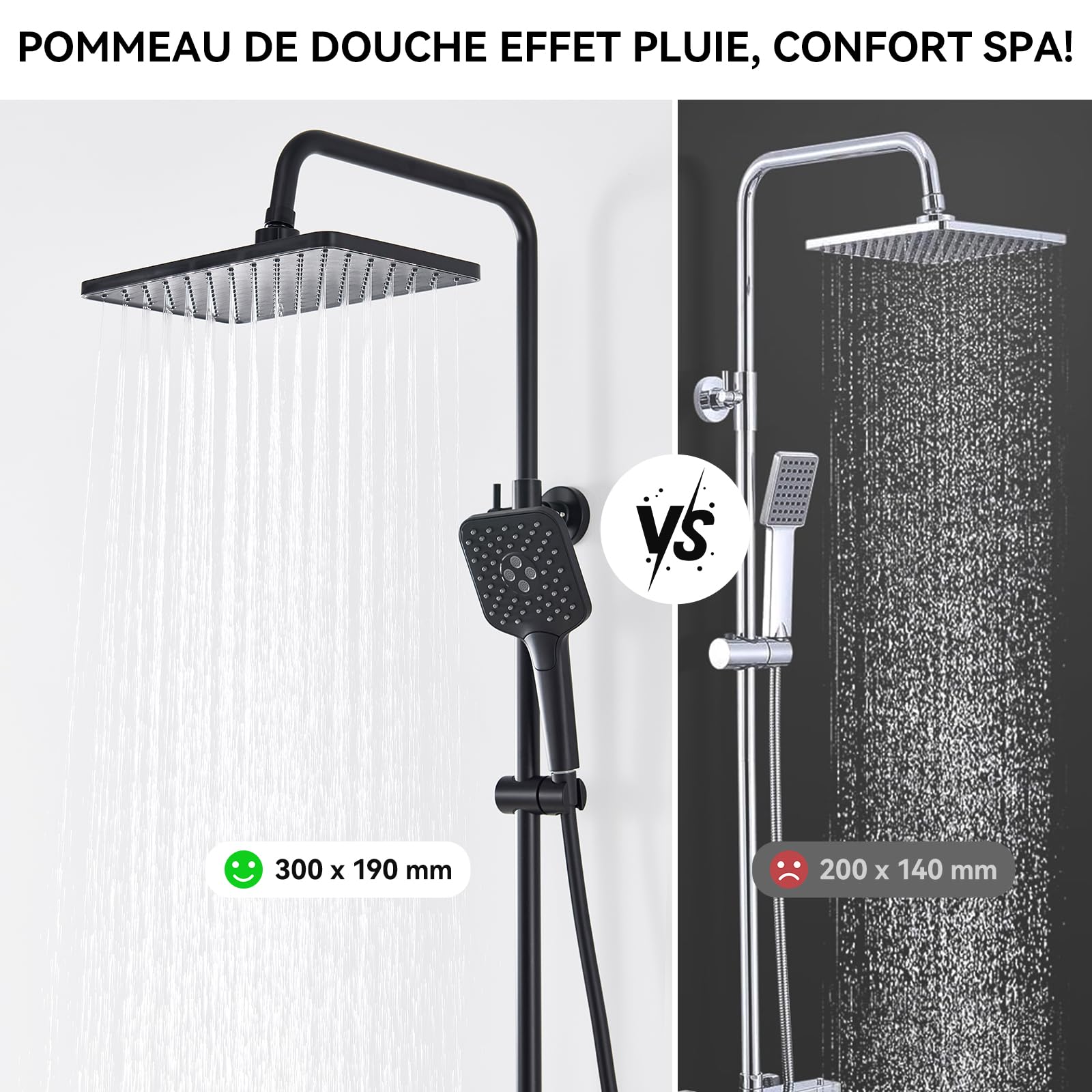 Auralum Colonne de Douche Thermostatique Noir, Ensemble de Colonne de Douche Murale Réglable avec Mitigeur Salle de Bain Robinet, 30x19CM Douche de Tête, Carré Shower Bar Douche Plafonnier Mitigeur