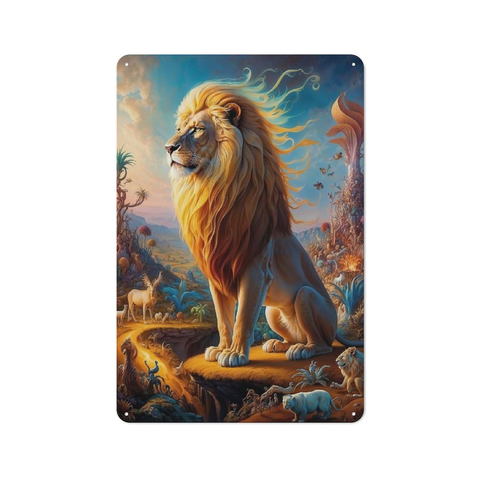 Junmoney Luminous Lion 2 Vintage Metal Sign 30X20cm For Hobby Room Or Studio, Housewarming Present For People Styling Hobby Room And Studio