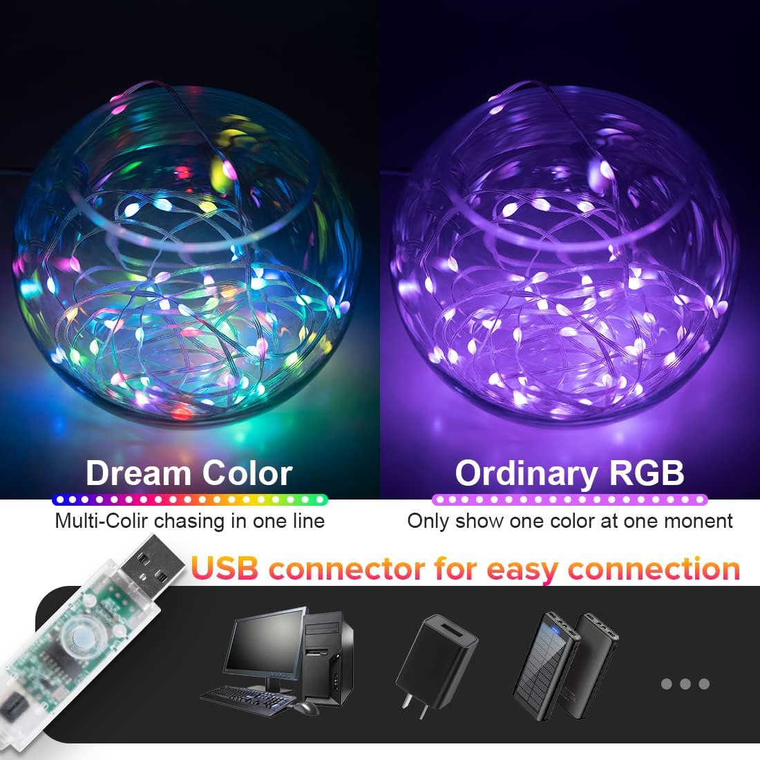 BTF-LIGHTING RGB IC WS2812B USB Twinkle Smart Fairy Light String 32.8FT 100pixel Black Wire Music Bluetooth Mesh APP IR Remote DIY Control Sync Color Chasing IP65 for Christmas Tree Bedroom etc DC5V image 5