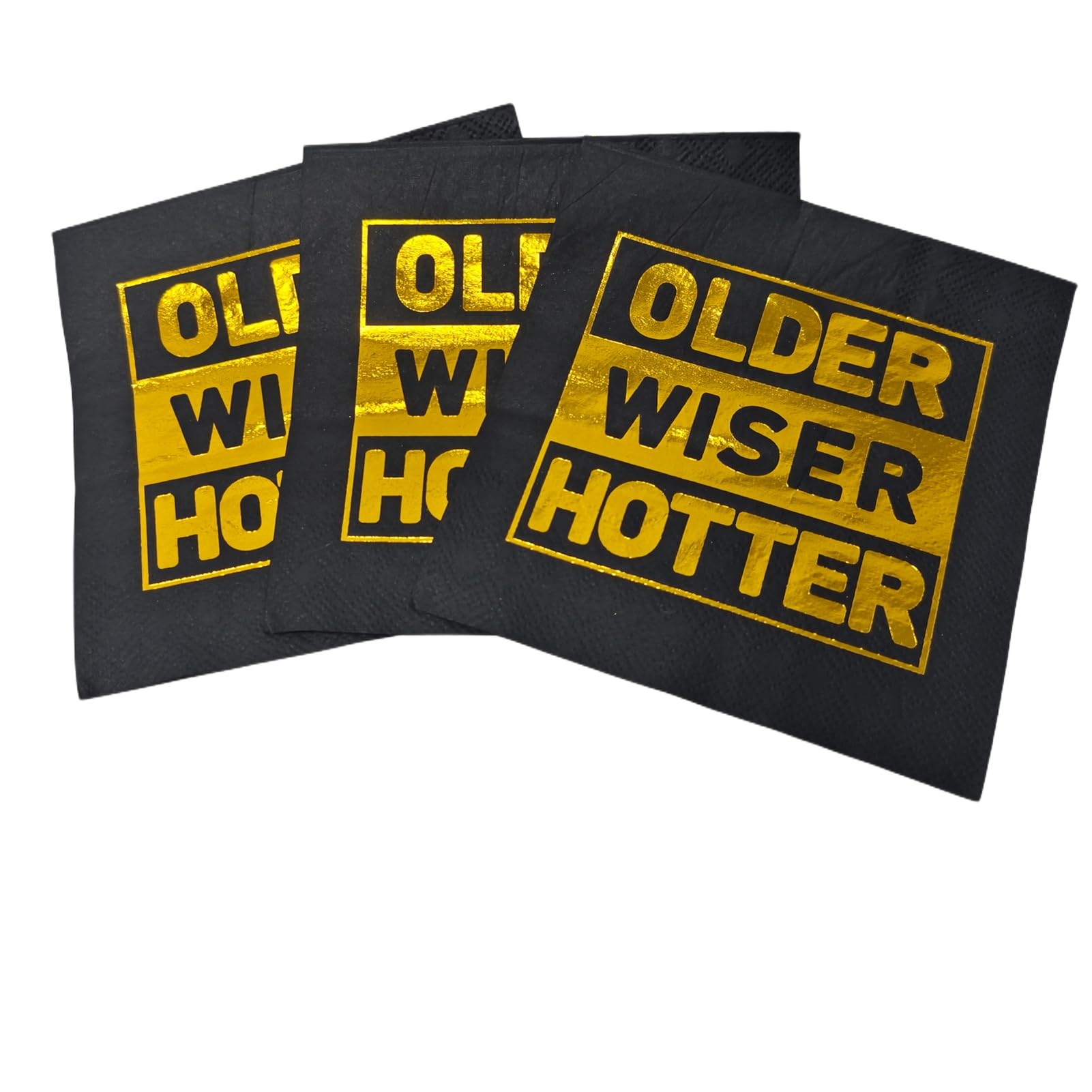 Older Wiser Hotter Cocktail Napkins for Men Women 30th 40th 50th 60th 70th 80th Birthday Party Decorations Birthday Sign Birthday Gift,Funny Birthday Napkins,Gold - Handmade