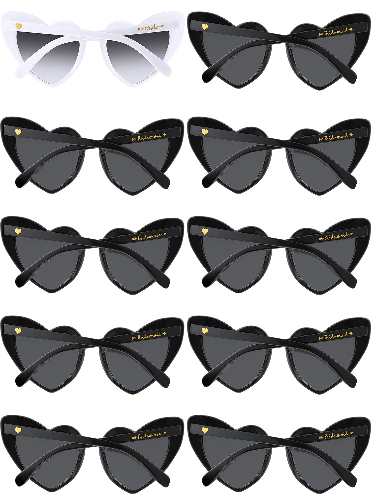 Weewooday 10 Pairs Heart Sunglasses Cat Eye Bachelorette Bridesmaid Sunglasses for Women Wedding Bachelorette Party Favors