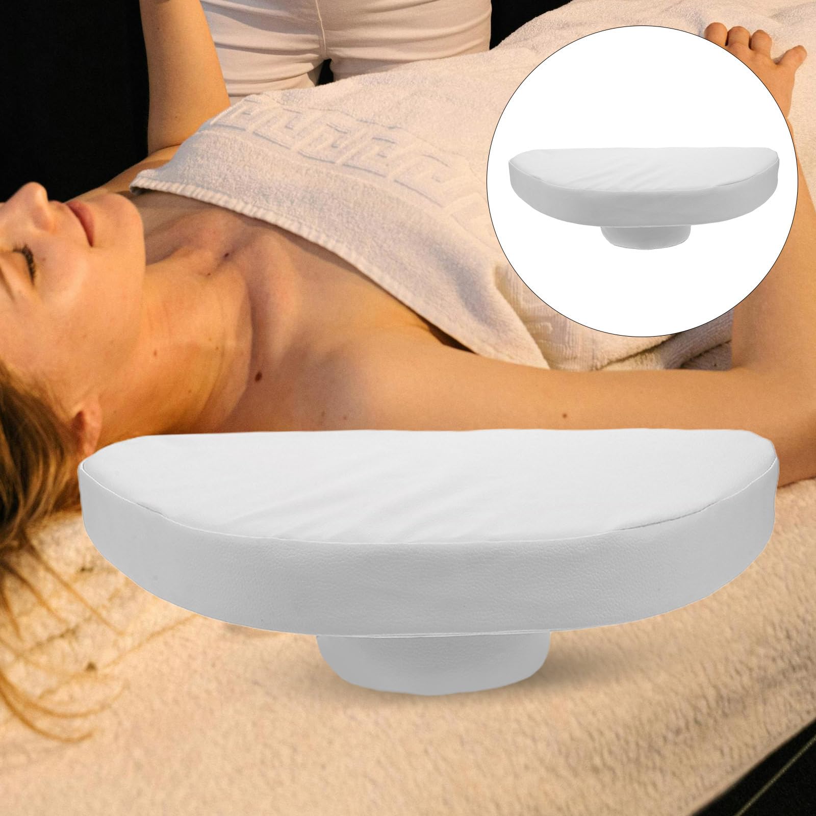 Uonlytech Almohada Interior para Camilla de Masaje Facial Color Blanco Núcleo Redondo Antivuelco, Reposacabezas Ergonómico para Cuello y Hombros, Cojín Profesional para Salón de Belleza