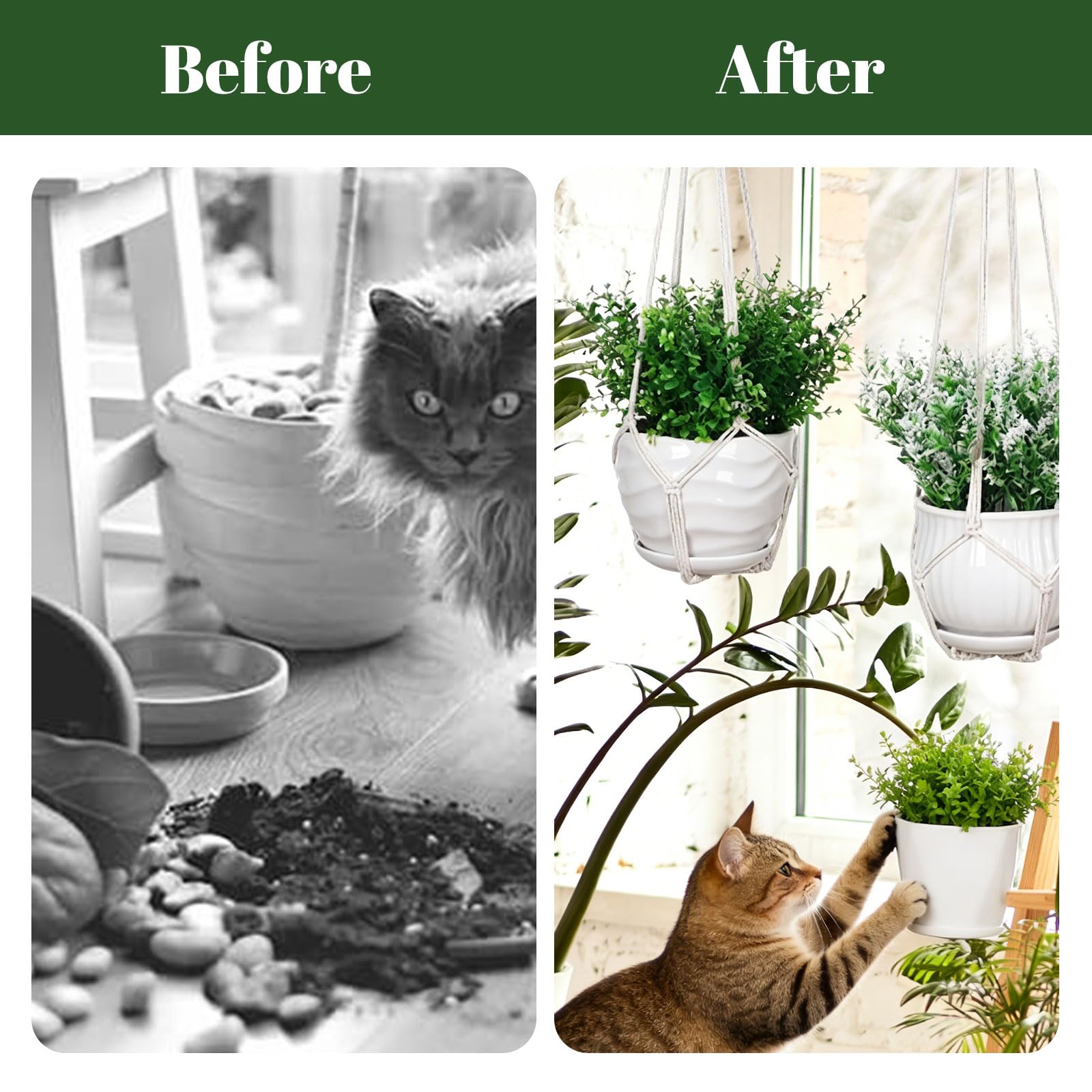 Suspensions pour Plantes en Macramé Lot de 3, Crochets Inclus, Support Intérieur Extérieur, Style Boho, Ivoire