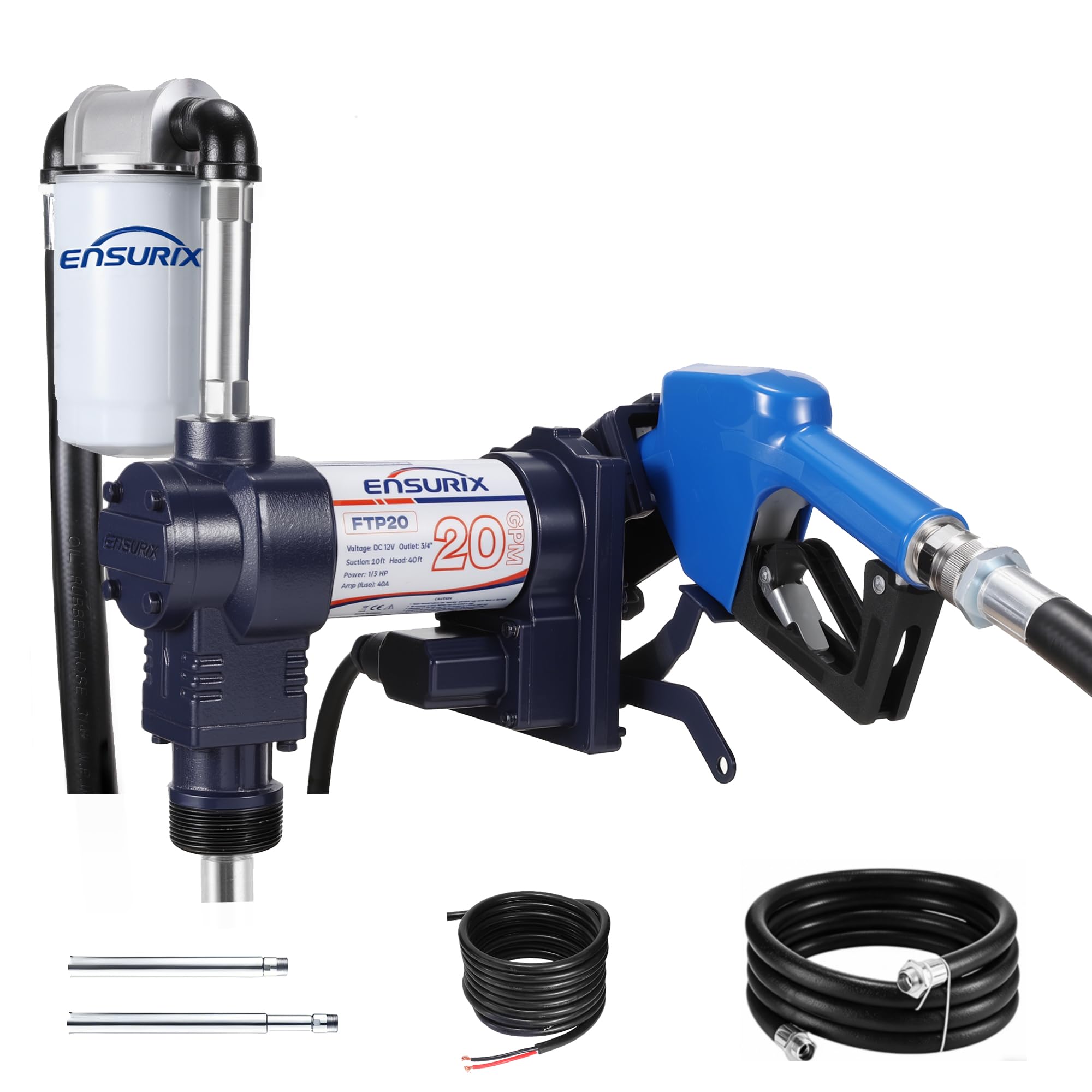 Ensurix Gas & Diesel Fuel Transfer Pump 12V 20GPM