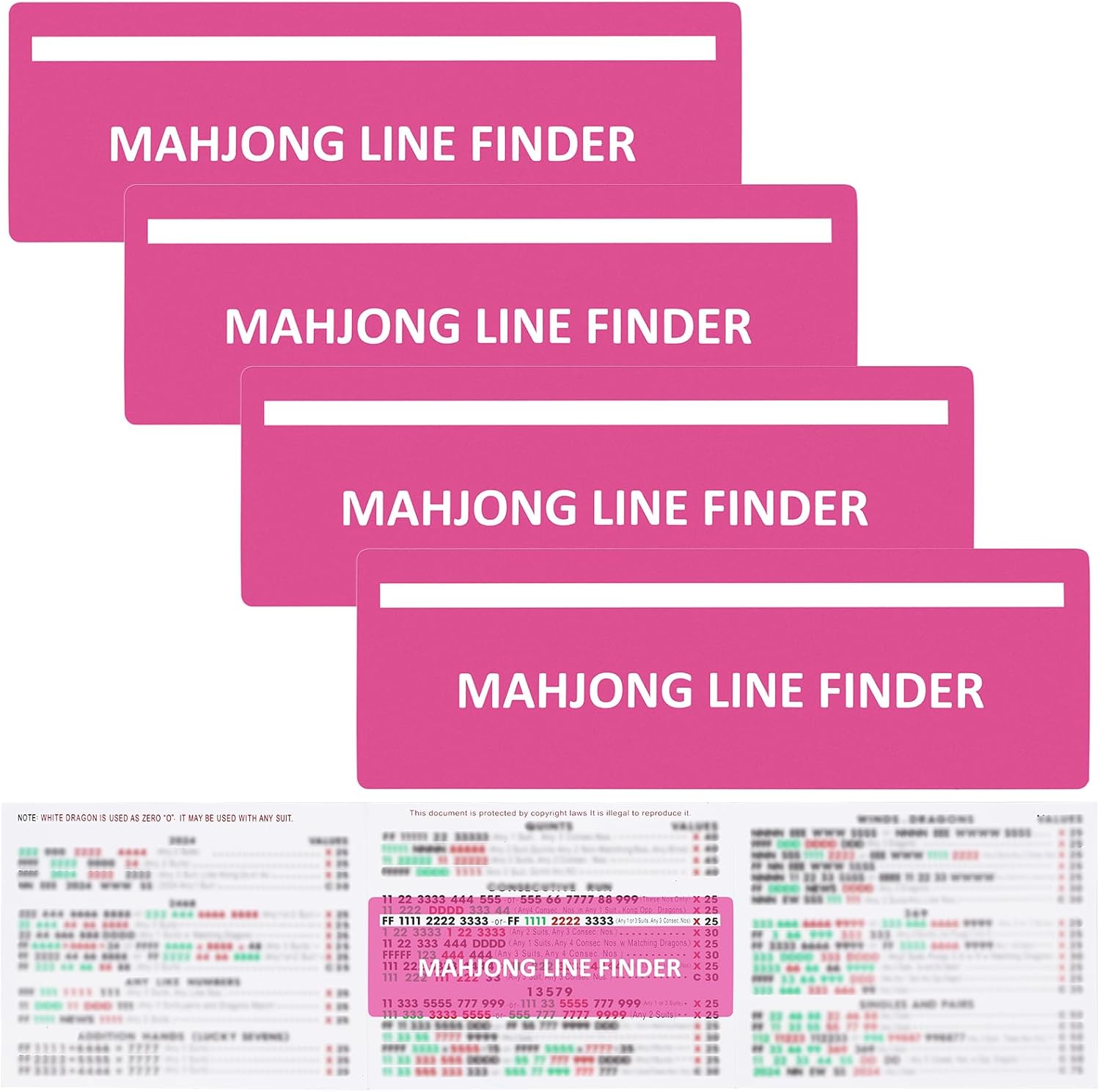 4Pack Mahjong Line Finder, Mahjong Line Reader, Mahong-Line Reader with Rules,MaJong Card Guide, Mahong Accessories and Gifts for Women (Pink)