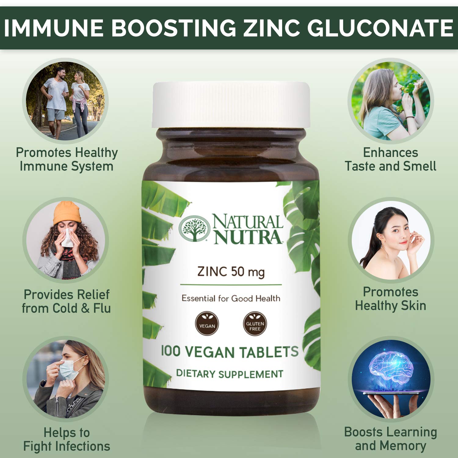 Natural Nutra Zinc Gluconate 50mg Supplement for Healthy Immune Support