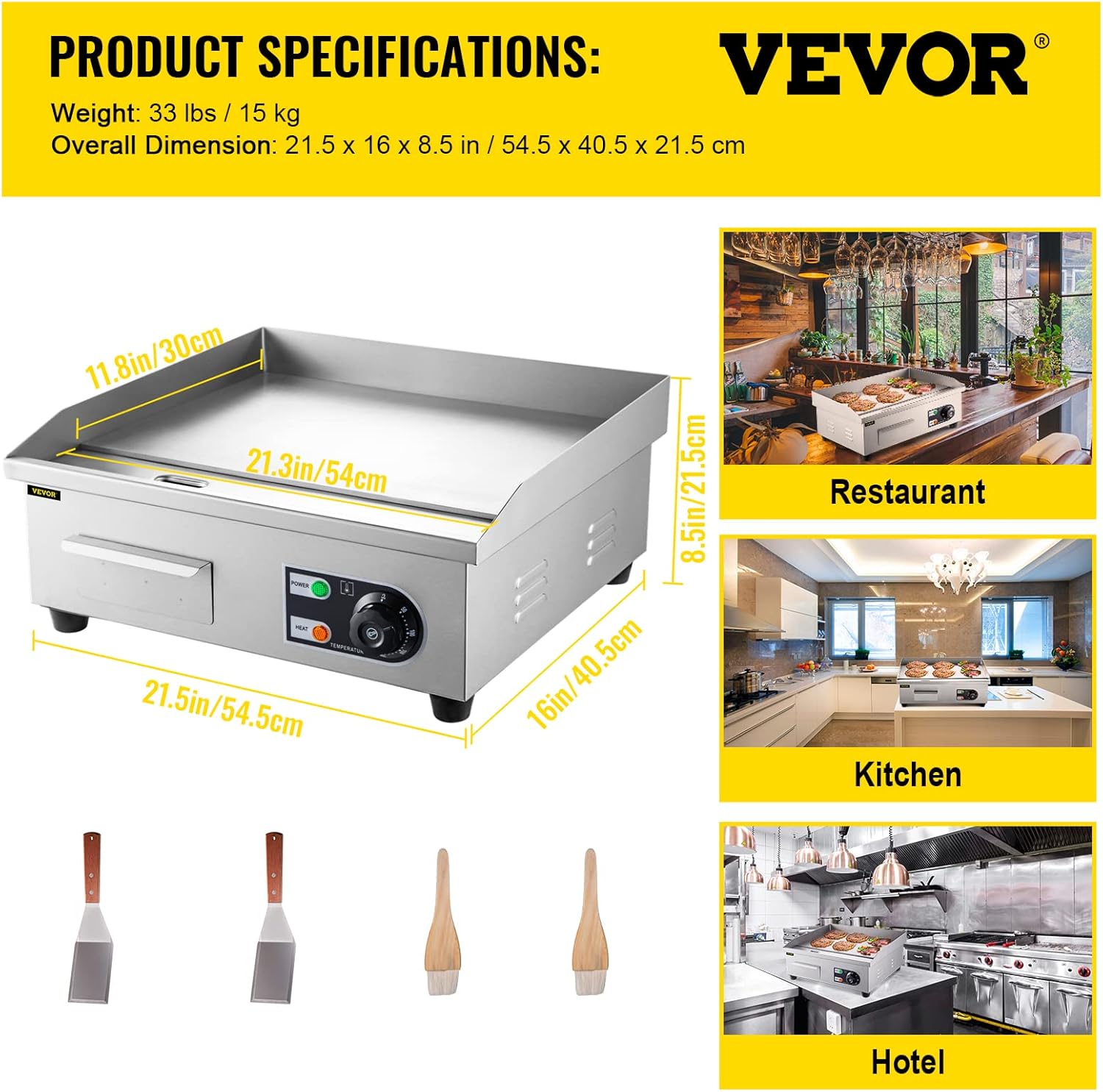 VEVOR Griglia Elettrica 3000 W Griglia di Contatto, Griglia da Cucina, Griglia per Barbecue con Controllo Termostatico Rivestimento Antiaderente Professionale Ideale per Arrostire Hamburger, Bistecca