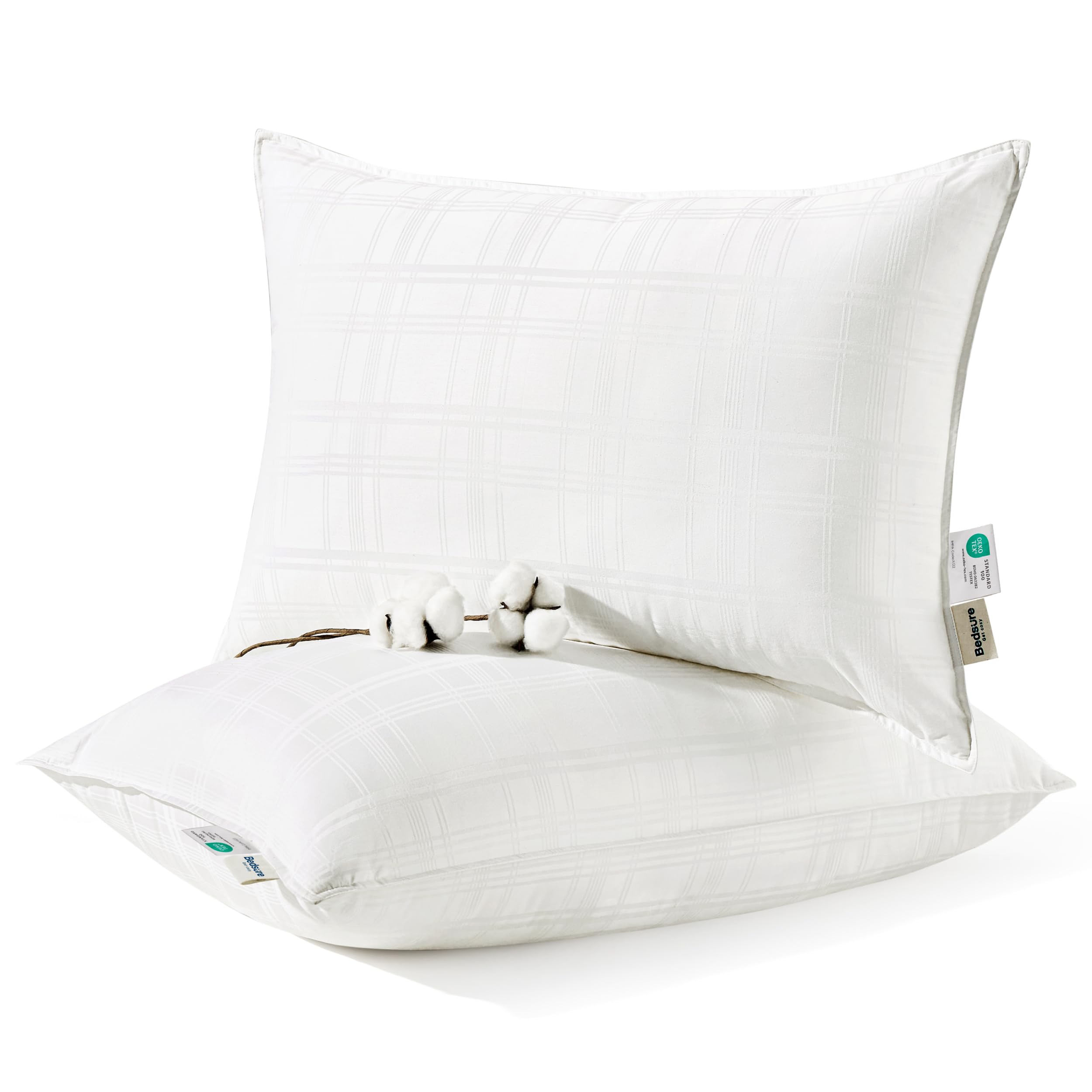 Bedsure Cotton Pillows Queen Size Set of 2 - Fluffy Queen Pillows 2 Pack, Luxury Bed Pillows for Sleeping with Breathable Cover, Soft & Supportive Hotel Pillows for Side, Stomach, Back Sleepers