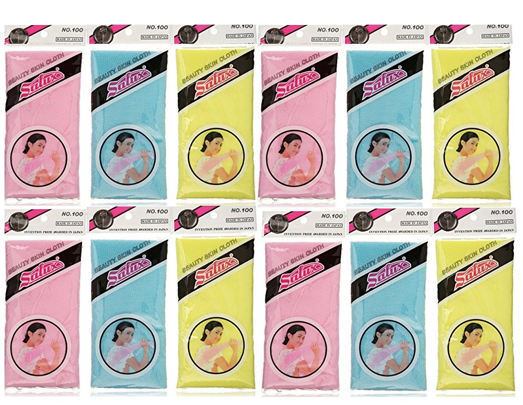 Salux Nylon Japanese Beauty Skin Bath Wash Cloth towel 12 PCS MIX