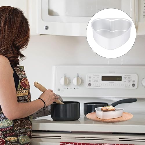 Miniatura 3 de Yardwe Molde de aluminio para hornear con forma de corazón, molde antiadherente para hornear en forma de corazón, 2 unidades, 6 pulgadas