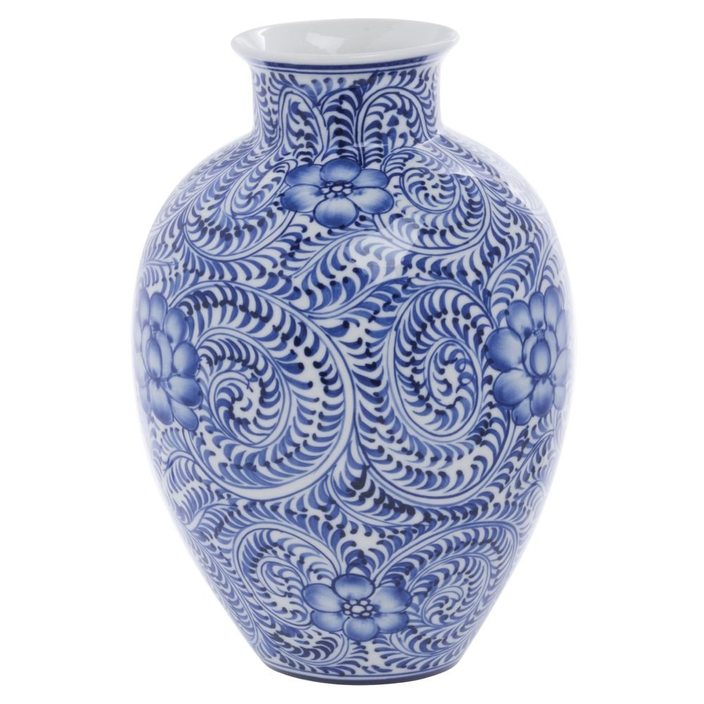 ACCENT DECOR Porcelain Bud Blue and White - 6 1/2" Dia x 9 1/2" H by HUBERT – Porcelain, Blue, Model 97706