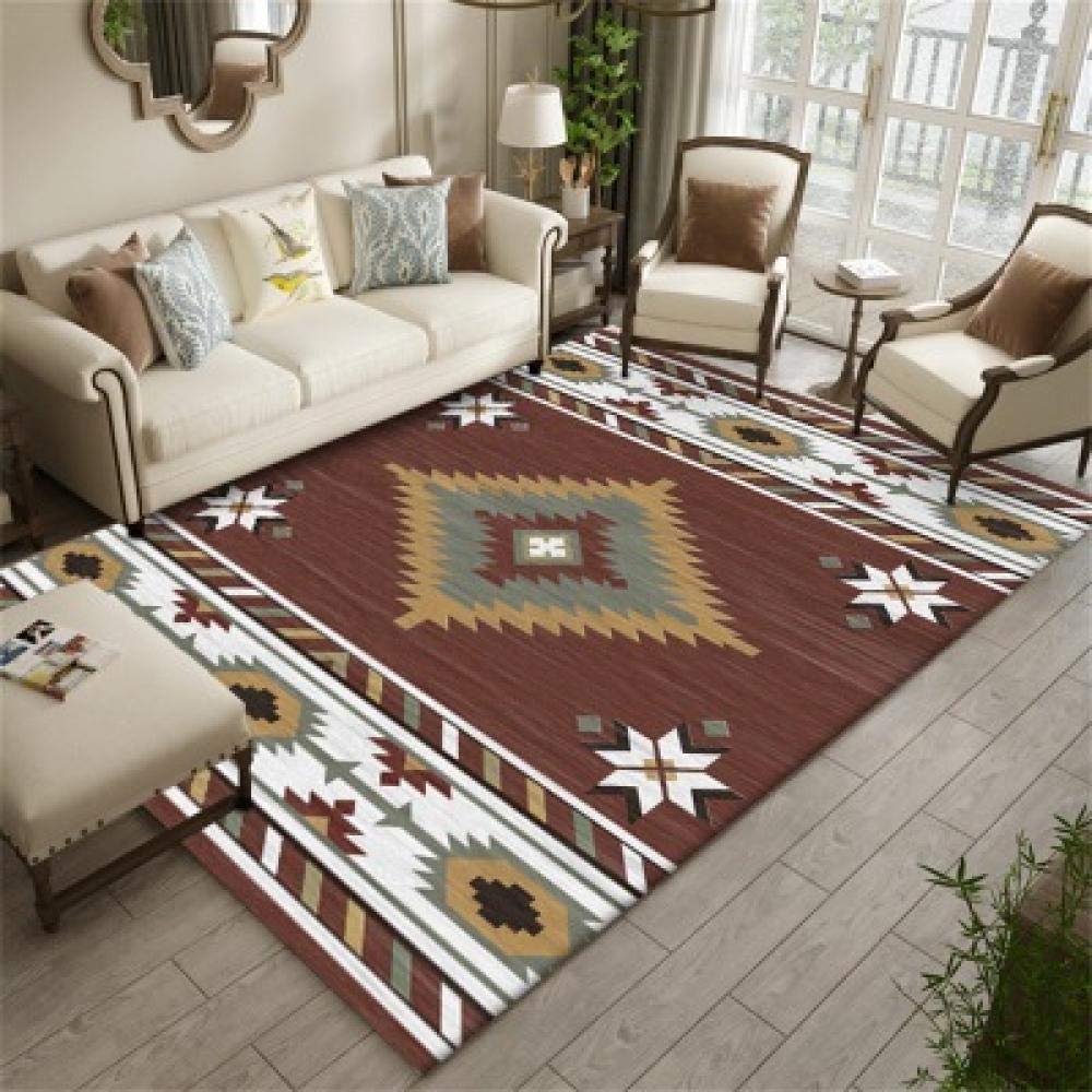 Tapis blanc marron triangle losange géométrique durable