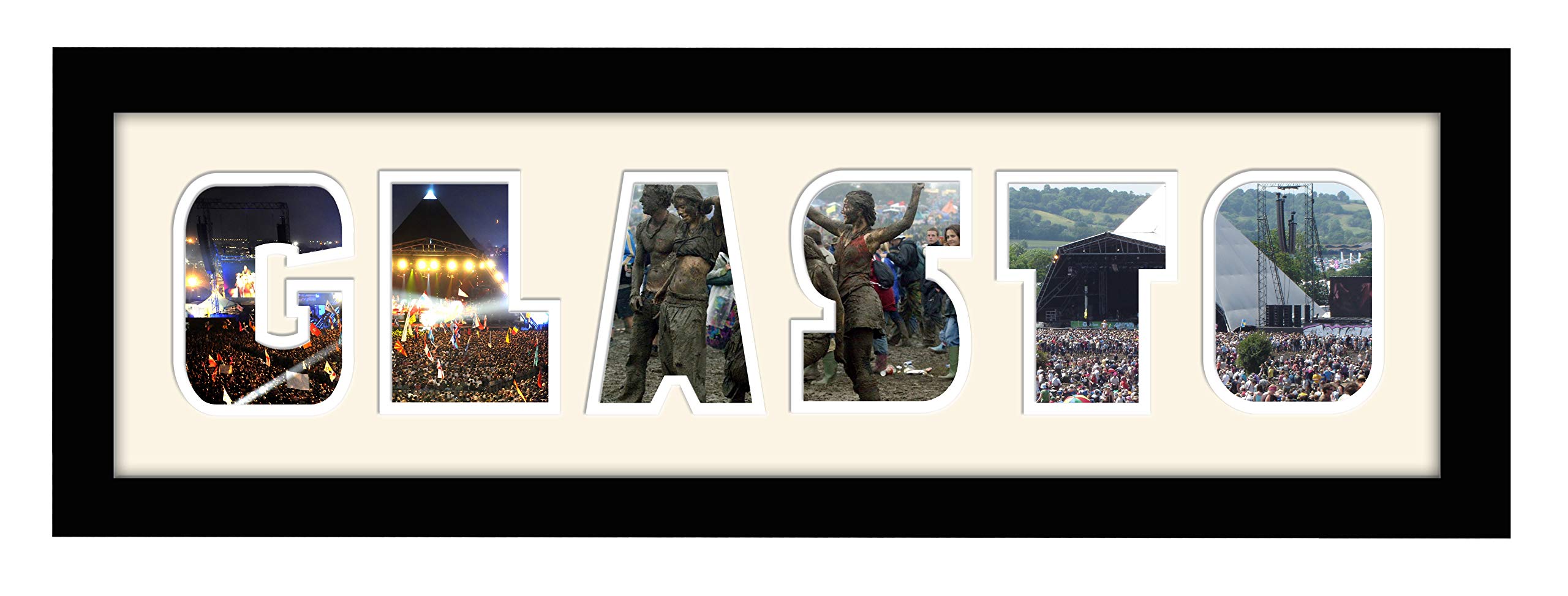 Photos In A Word Black Finish Frame Cream Mount White Inside Glastonbury Music Festival Glasto Photo Frame Name Frame Word Frame (Black Finish Frame Cream Mount White Inside)