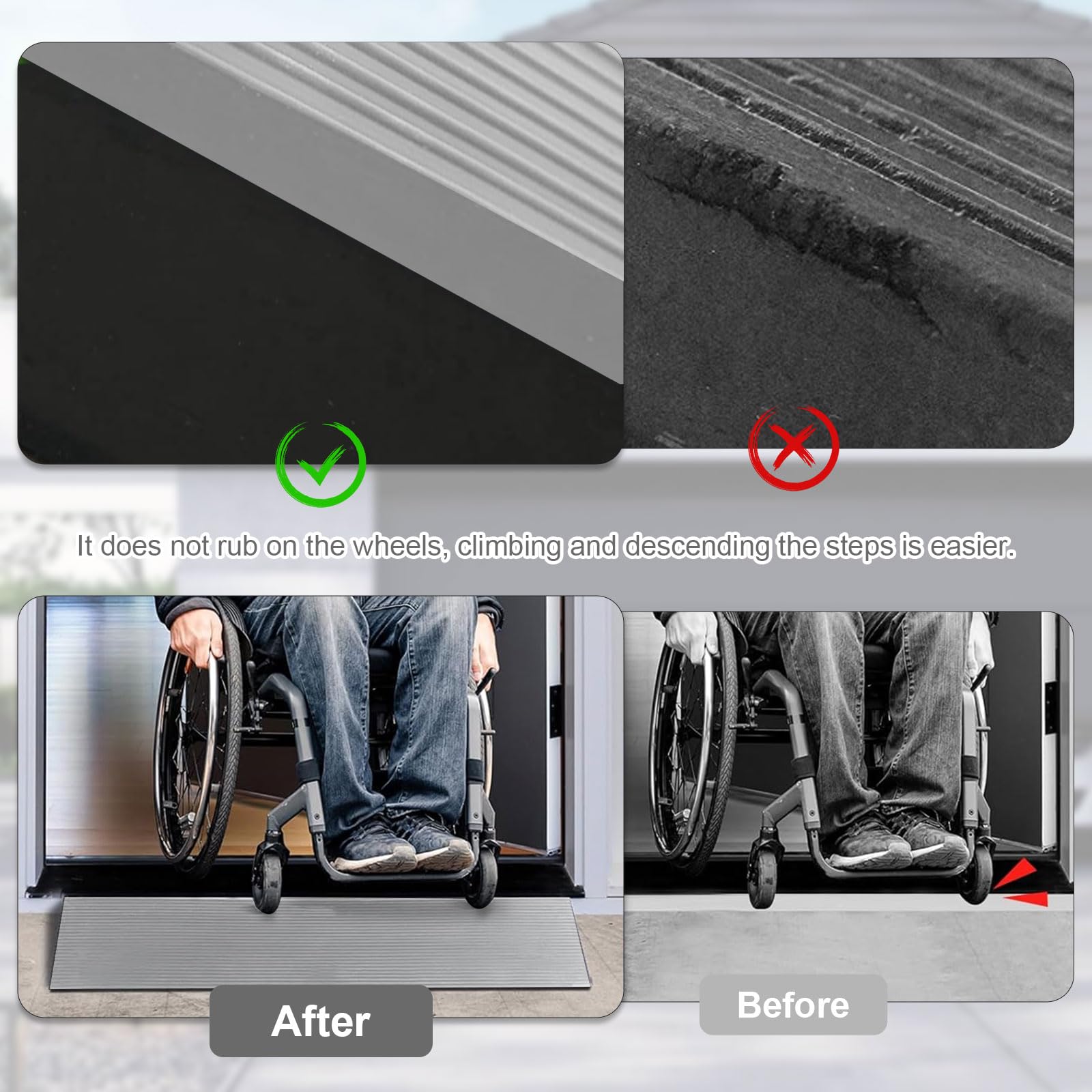 Rampa per Disabili, 100 cm x 8cm x 3cm Soglia di Dislivello Pavimento Autoadesivo, Rampa moto Adatto per Passeggini, Sedie a Rotelle o Scooter (Grigio, Altezza 3cm)