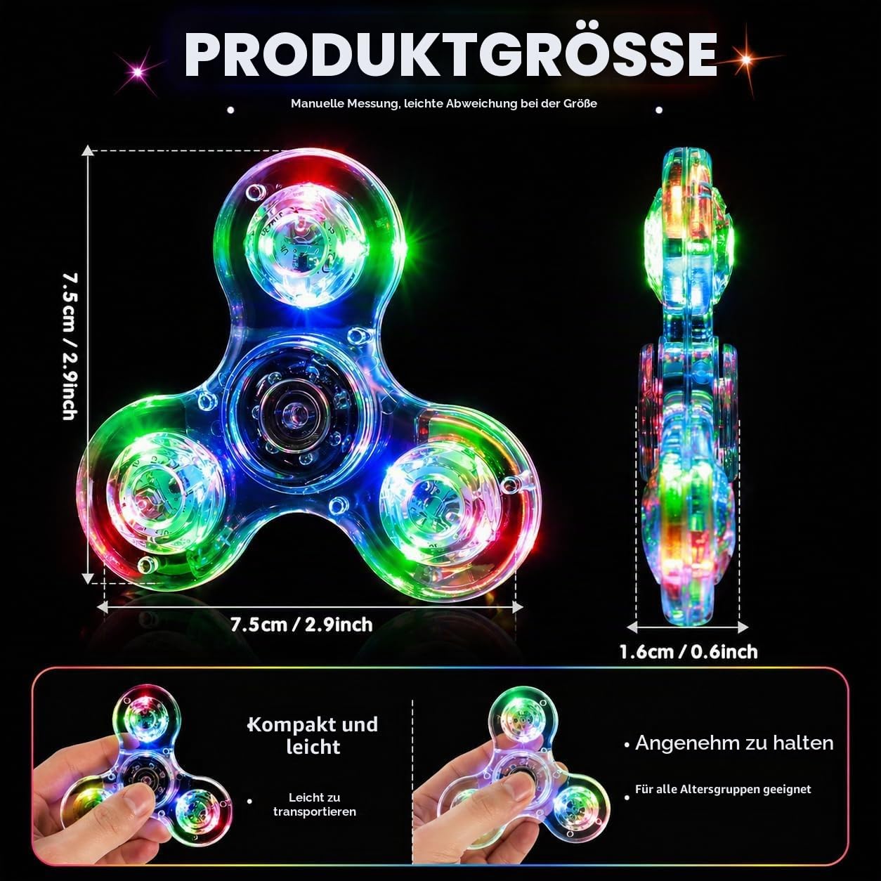 Gigilli Fidget Spinner 12er Pack,Party Favors LED Light Hand Spinner Spielzeug Fidget Toys für Kinder, Stressabbau Anti Angst sensorisches Spielzeug, Party Taschenfüller Geschenk
