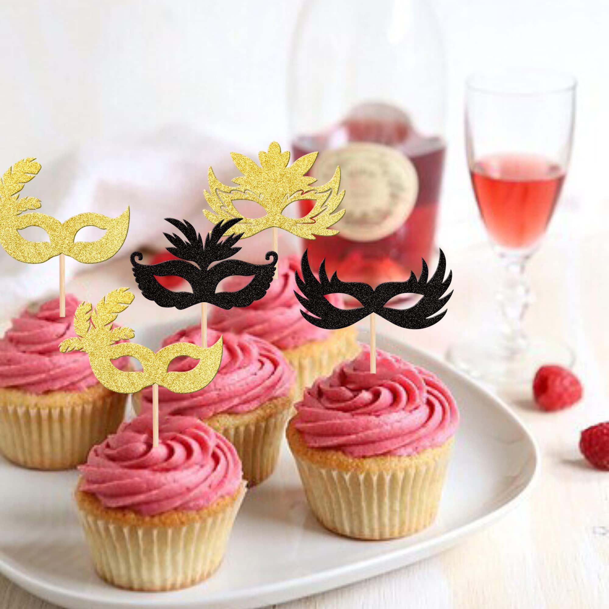 Novelty Masquerade Mask Harlequin Mix 12 Edible StandUp Wafer Paper