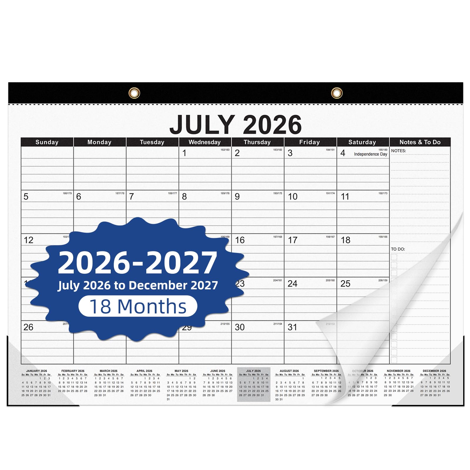 Tcamp Desk Calendar 2026-2027, 18-Month Calendar from July 2026 to December 2027, Large 17" x 12" Monthly Desktop & Wall Calendar for Home & Office