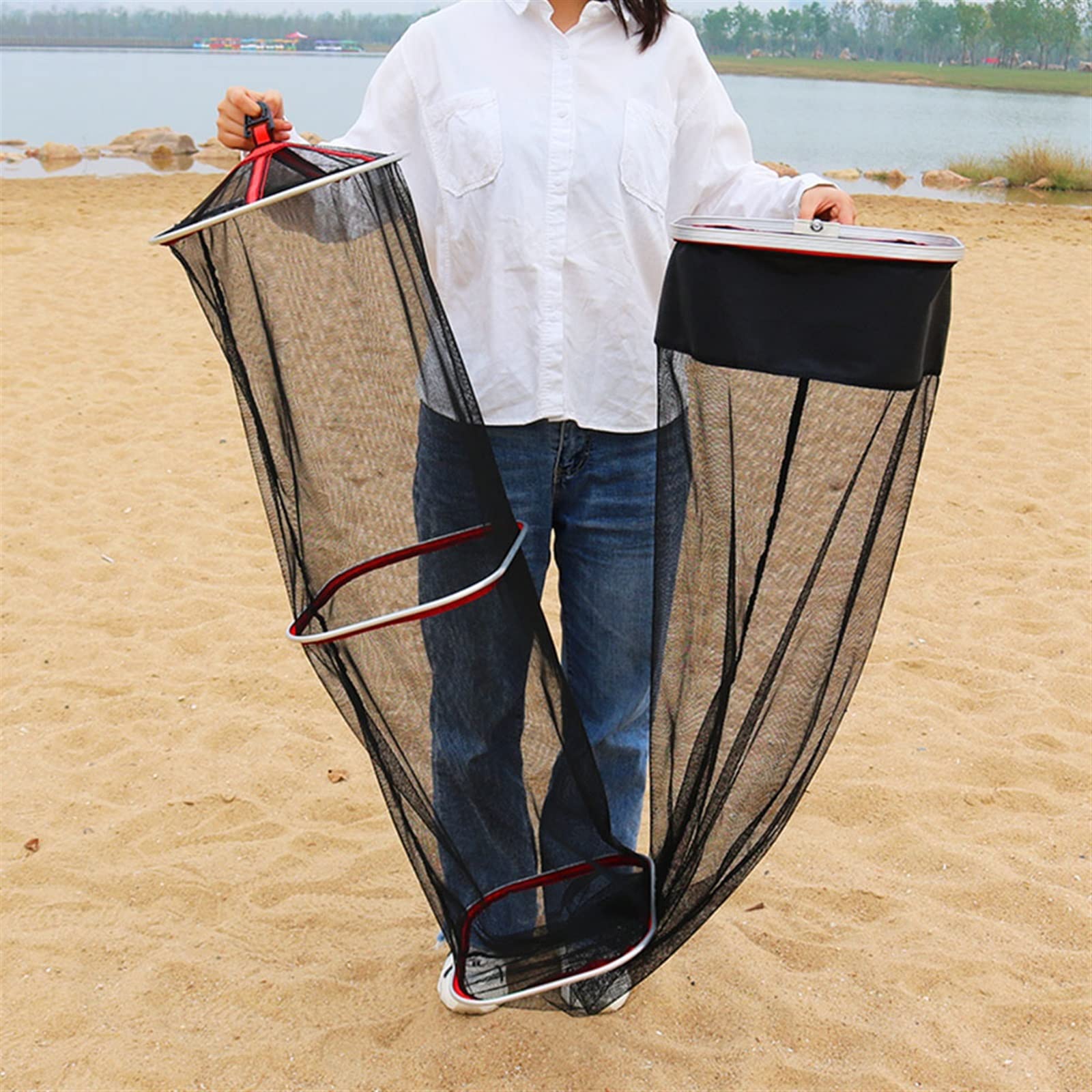 SISWIM Fischkescher Fischkäfig, geklebter quadratischer Netzkäfig, tragbarer Outdoor-Fischernetzkäfig, Fischtasche, schnell trocknende Fischerausrüstung Fischnetz (Color : 2M net with Bag)